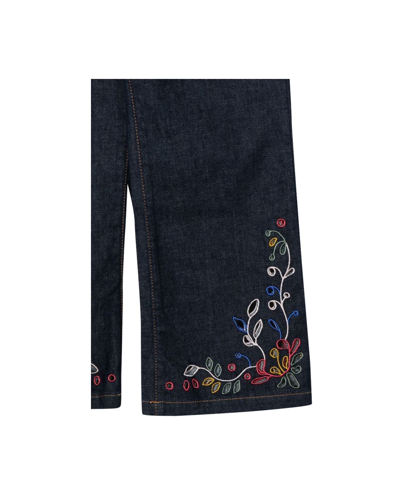 Chloé Wide Bottom Jeans With Embroidery - DENIM
