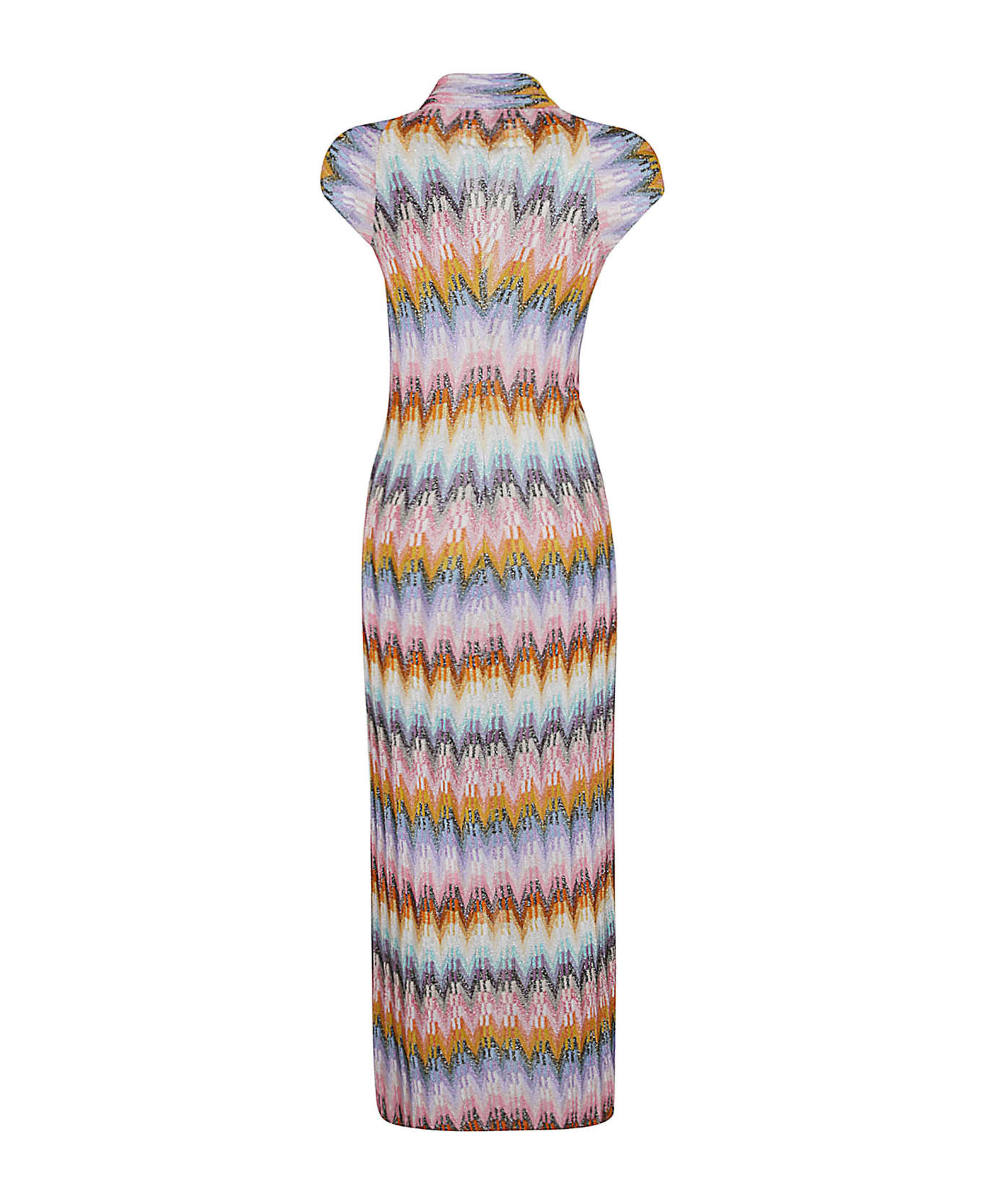 Missoni Wrap Front Asymmetric Zig-zag Patterned Sleeveless Dress - multi yell/grt/blu/