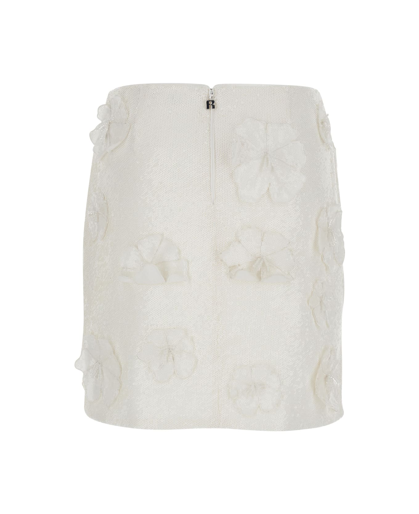 Rotate by Birger Christensen Mini White Skirt With Flowers And Sequins In Fabric Woman - White