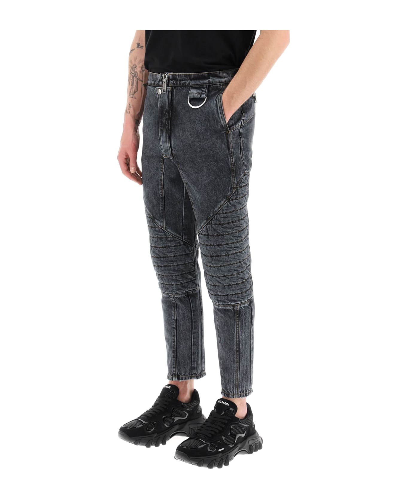 Balmain Jeans With Quilted And Padded Inserts - NOIR DELAVE (Grey) デニム