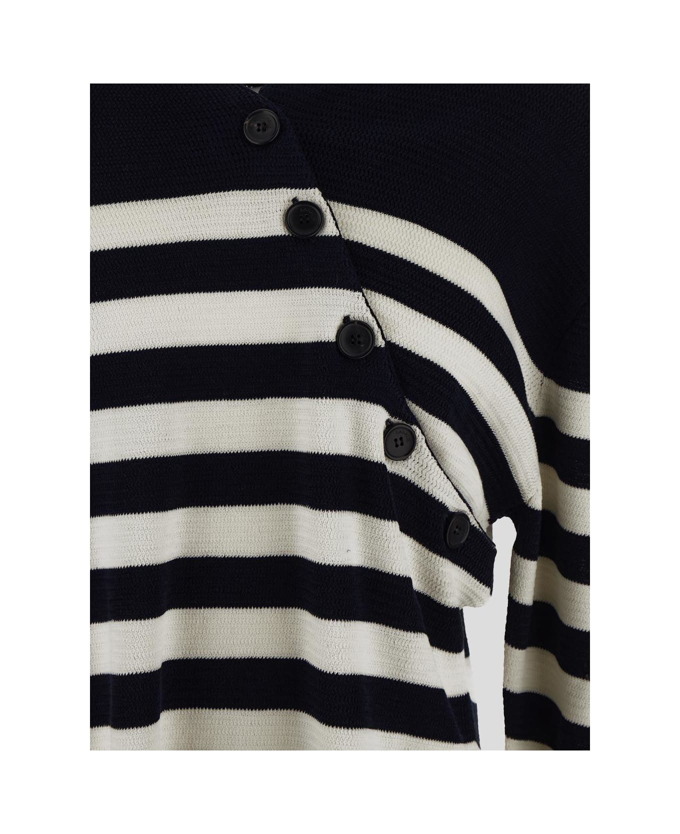 Laneus Button Detail Striped Sweater - BLUE/WHITE