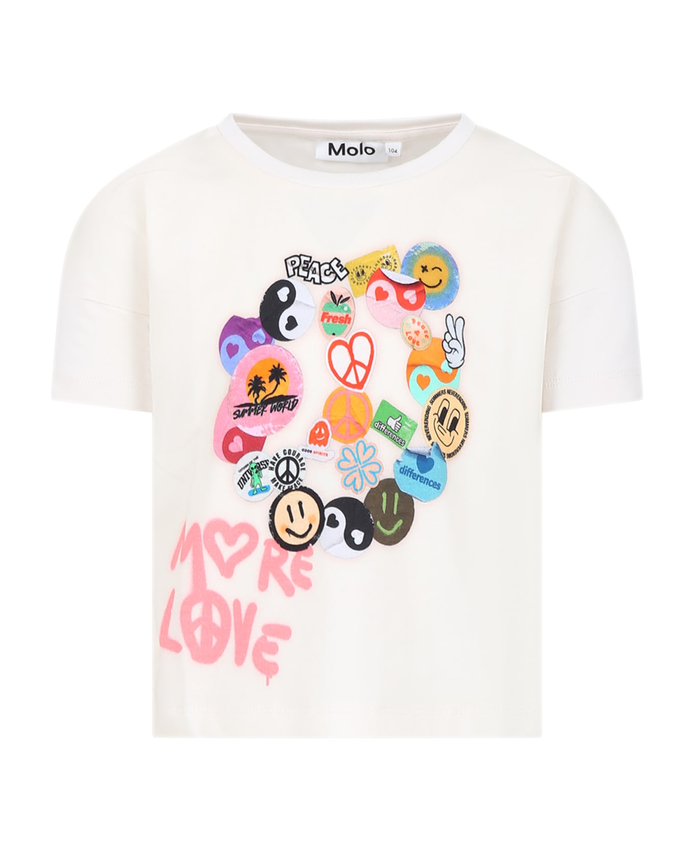 Molo Ivory T-shirt For Girl With Smiley - White Tシャツ＆ポロシャツ