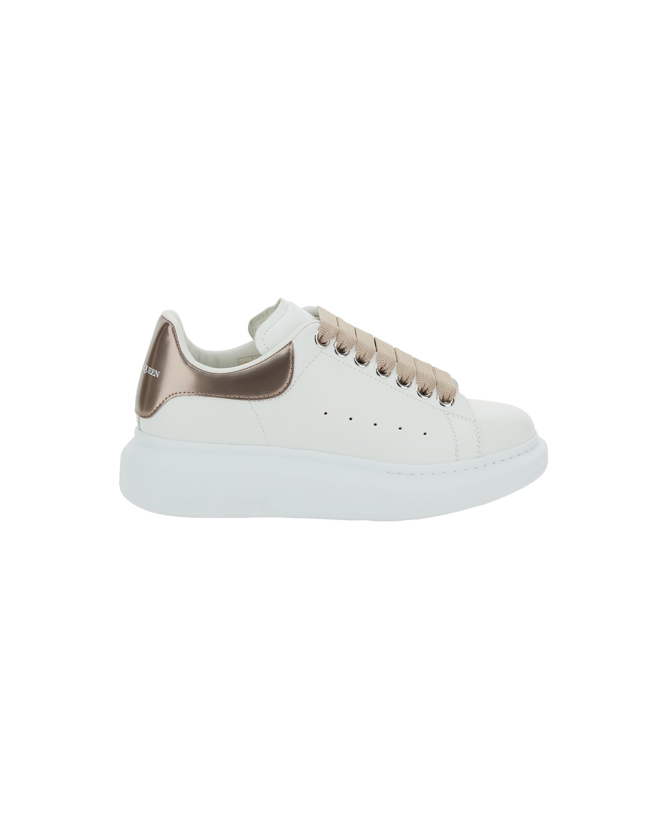 Alexander McQueen White Sneakers With Platform And Metallic Heel Tab In Leather Woman - White