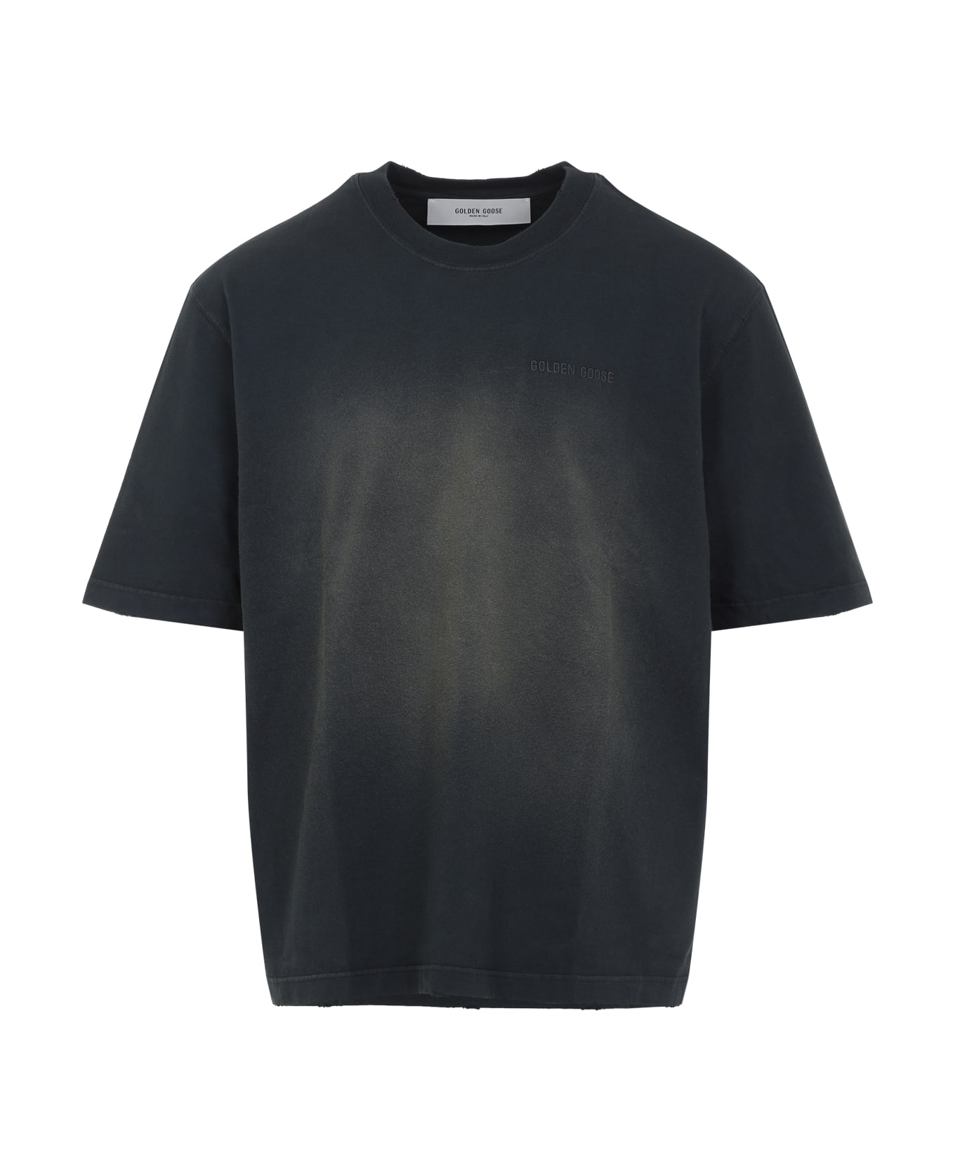 Golden Goose T-shirt With Embroidery - Bleached Washed Black