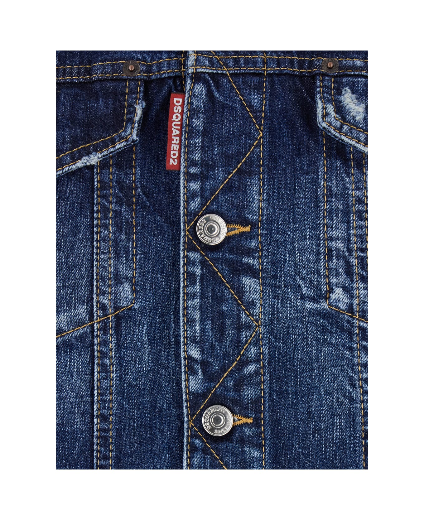 Dsquared2 Blue Jacket With Distressed Effect And Logoed Metal Buttons In Denim Man - Blu