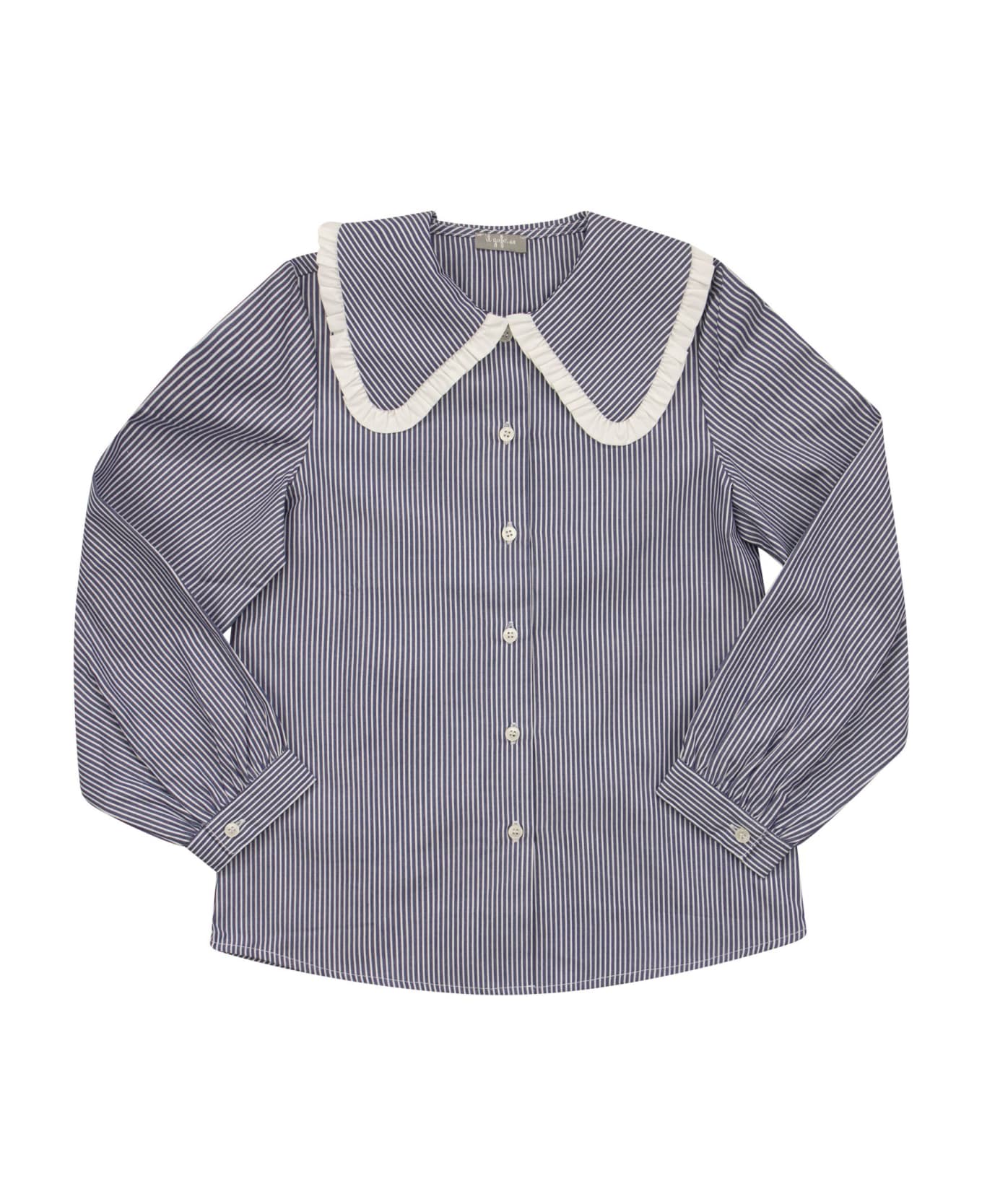 Il Gufo Striped Shirt With Maxi Collar - Blue