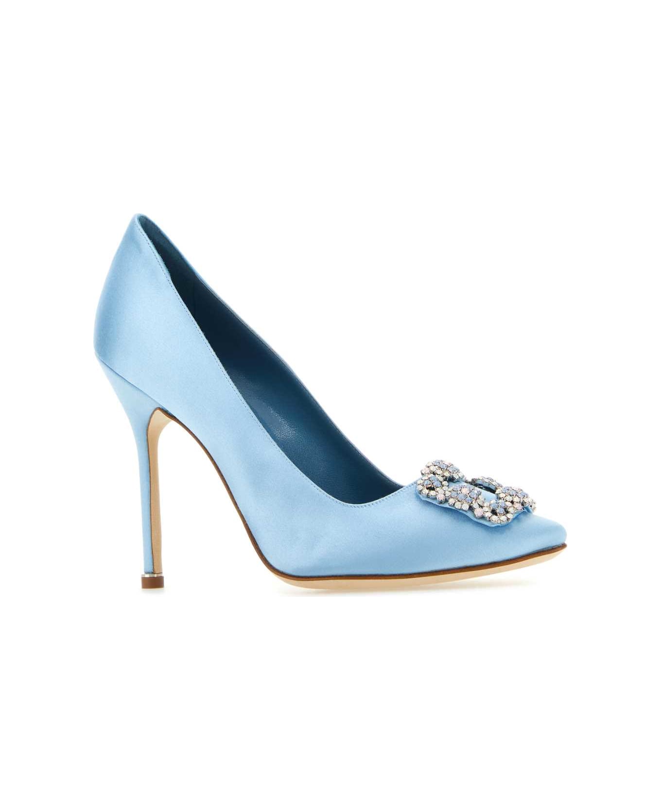 Manolo Blahnik Light Blue Satin Hangisi Pumps - LBLU