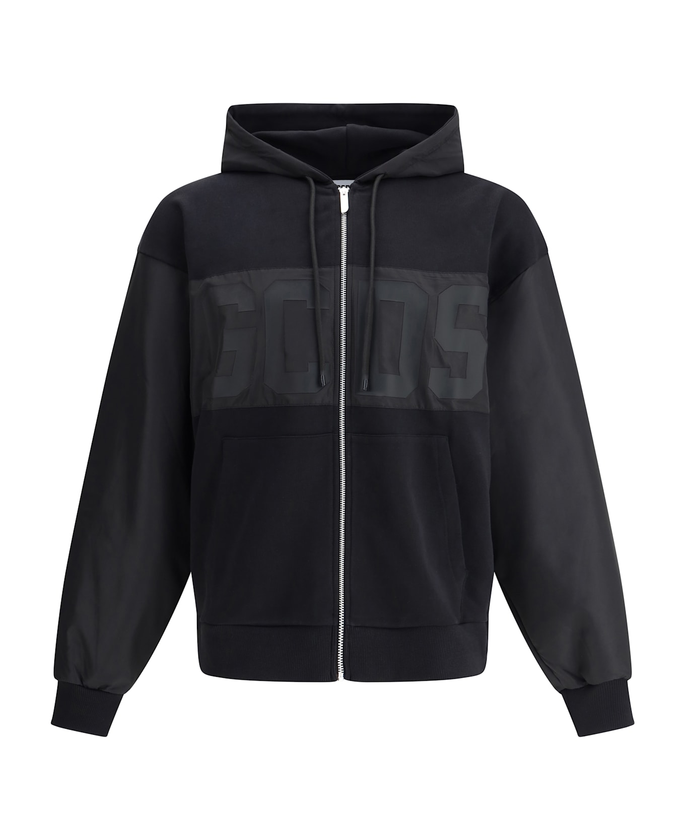 GCDS Zippered Hoodie - BLACK/BLACK/BLACK