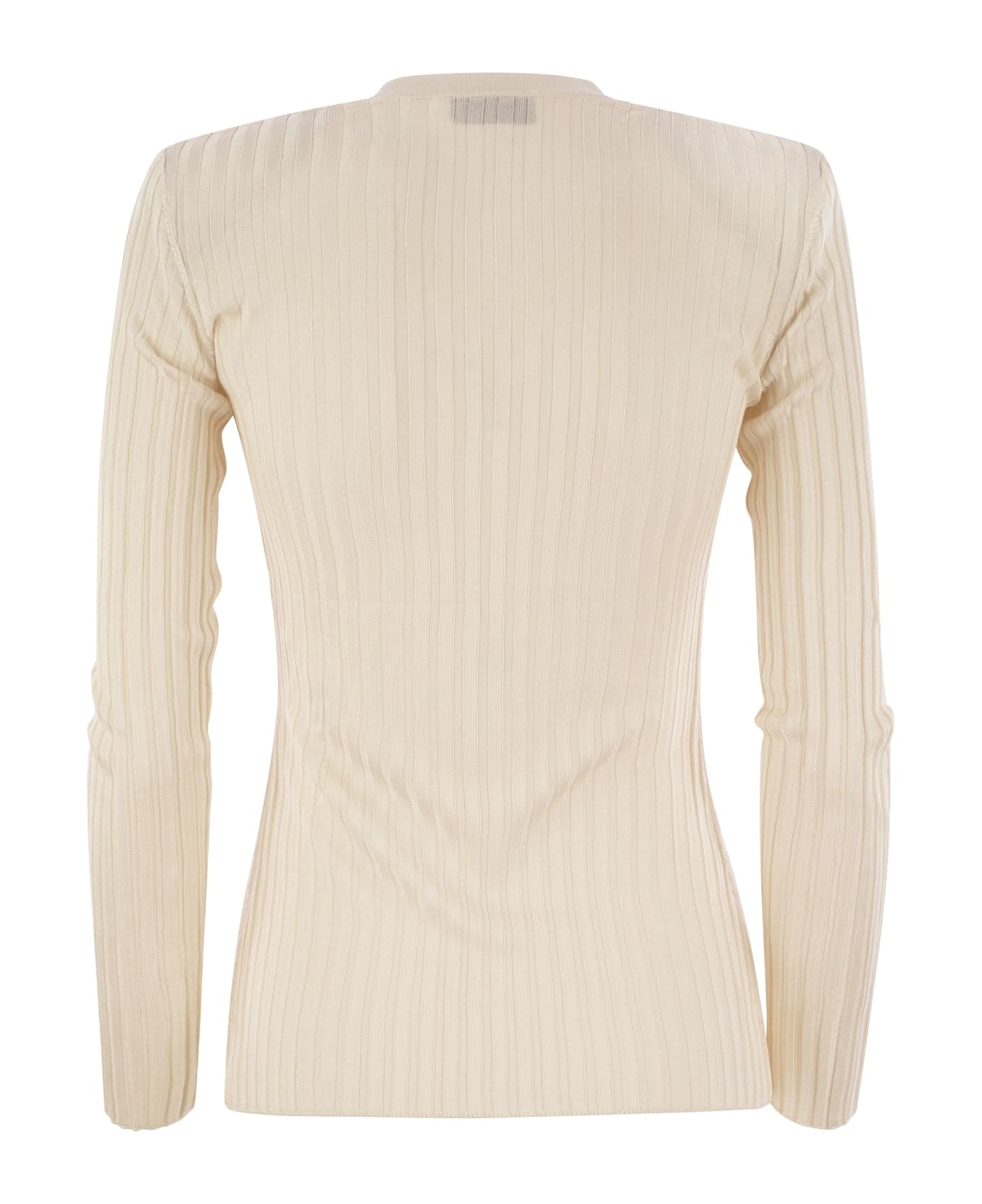 Elisabetta Franchi Shiny Viscose Ribbed Jersey - Milk