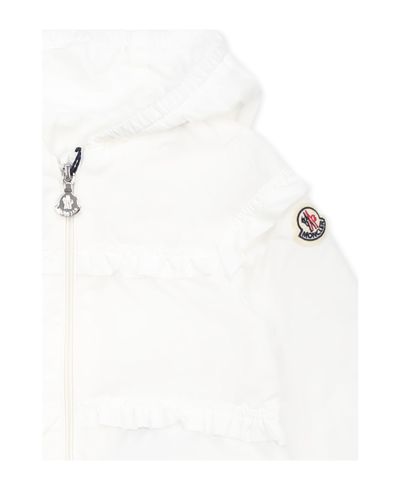 Moncler White Hiti Windbreaker Jacket For Baby Girl With Logo - White