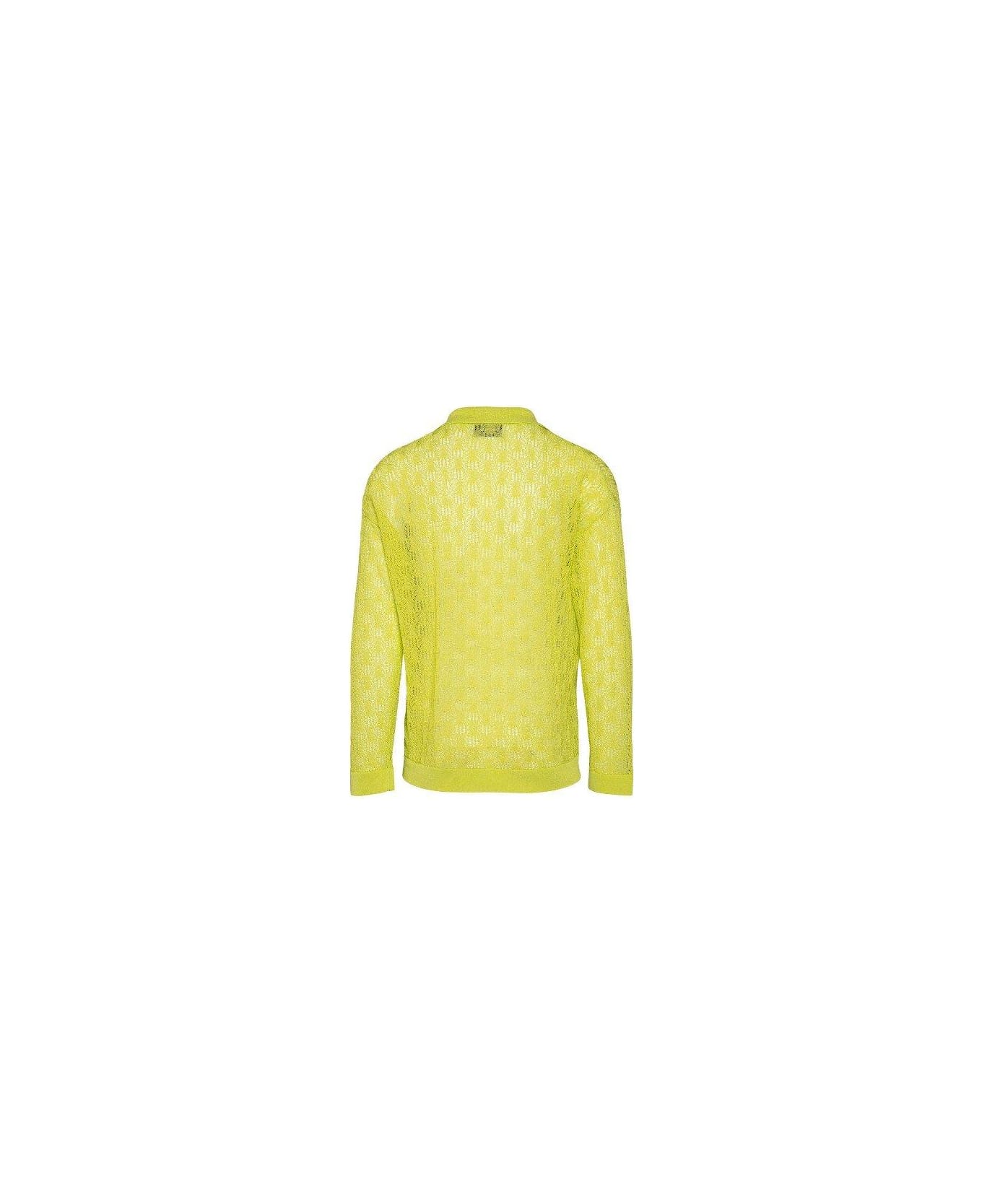 Bonsai Open-knit Long-sleeved Polo Shirt - Green