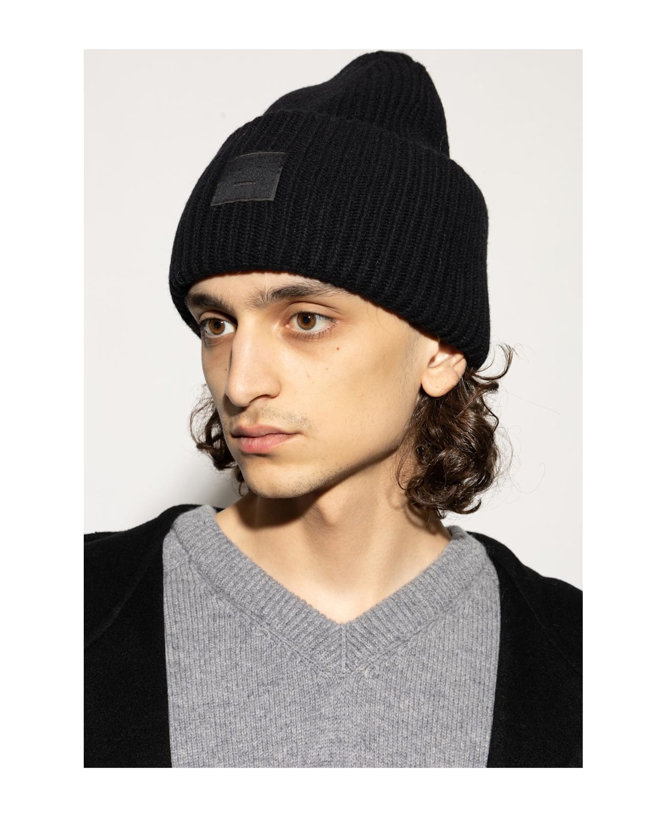 Acne Studios Wool Beanie With Logo - Black