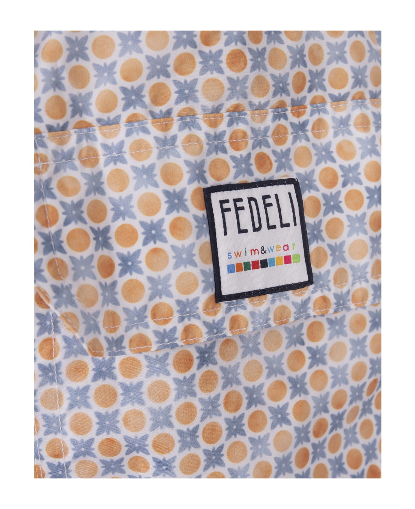 Fedeli Swim Shorts With Micro Pattern Of Polka Dots And Flowers - Orange