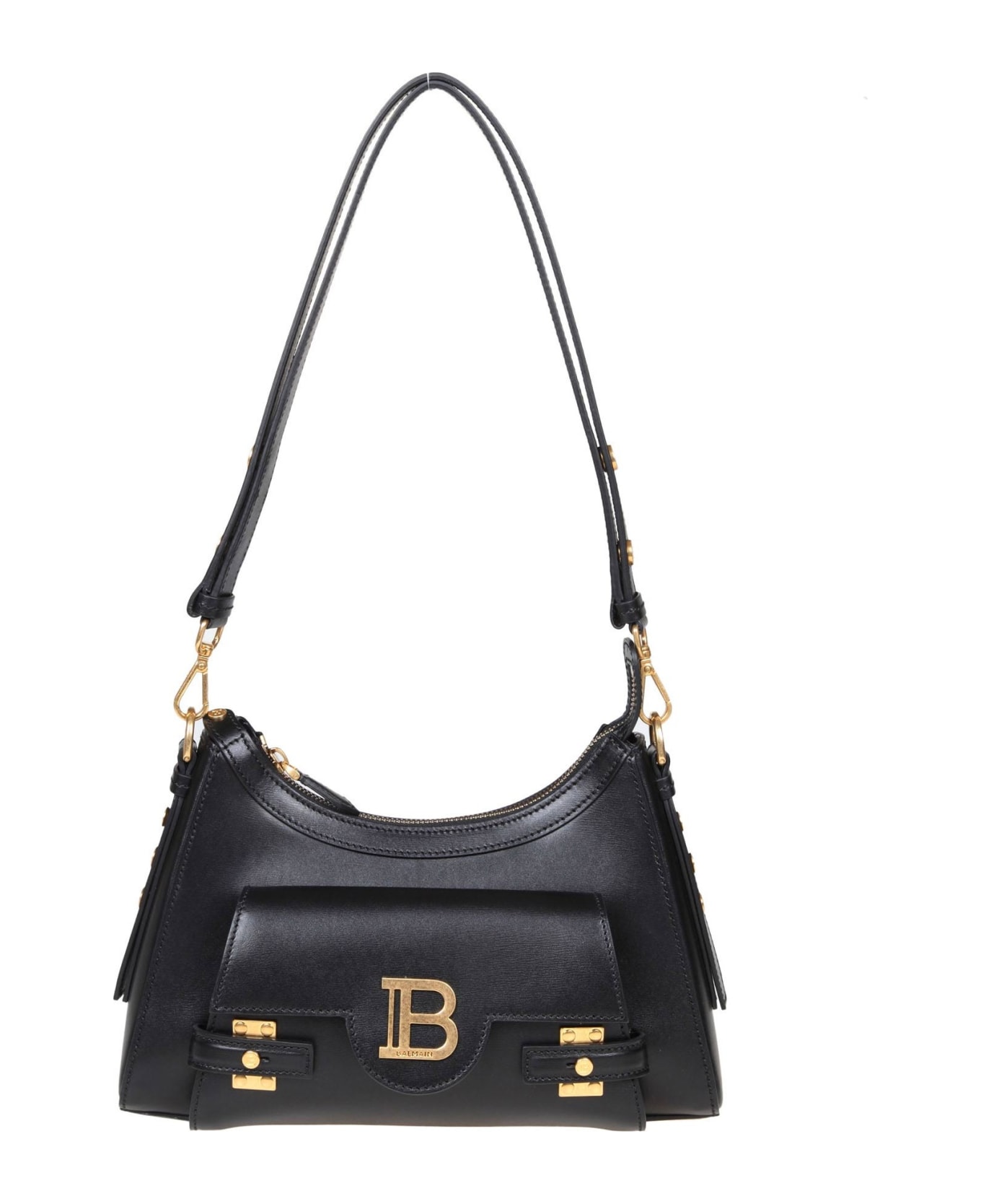 Balmain B-buzz Hobo Shoulder Bag In Black Leather - Black
