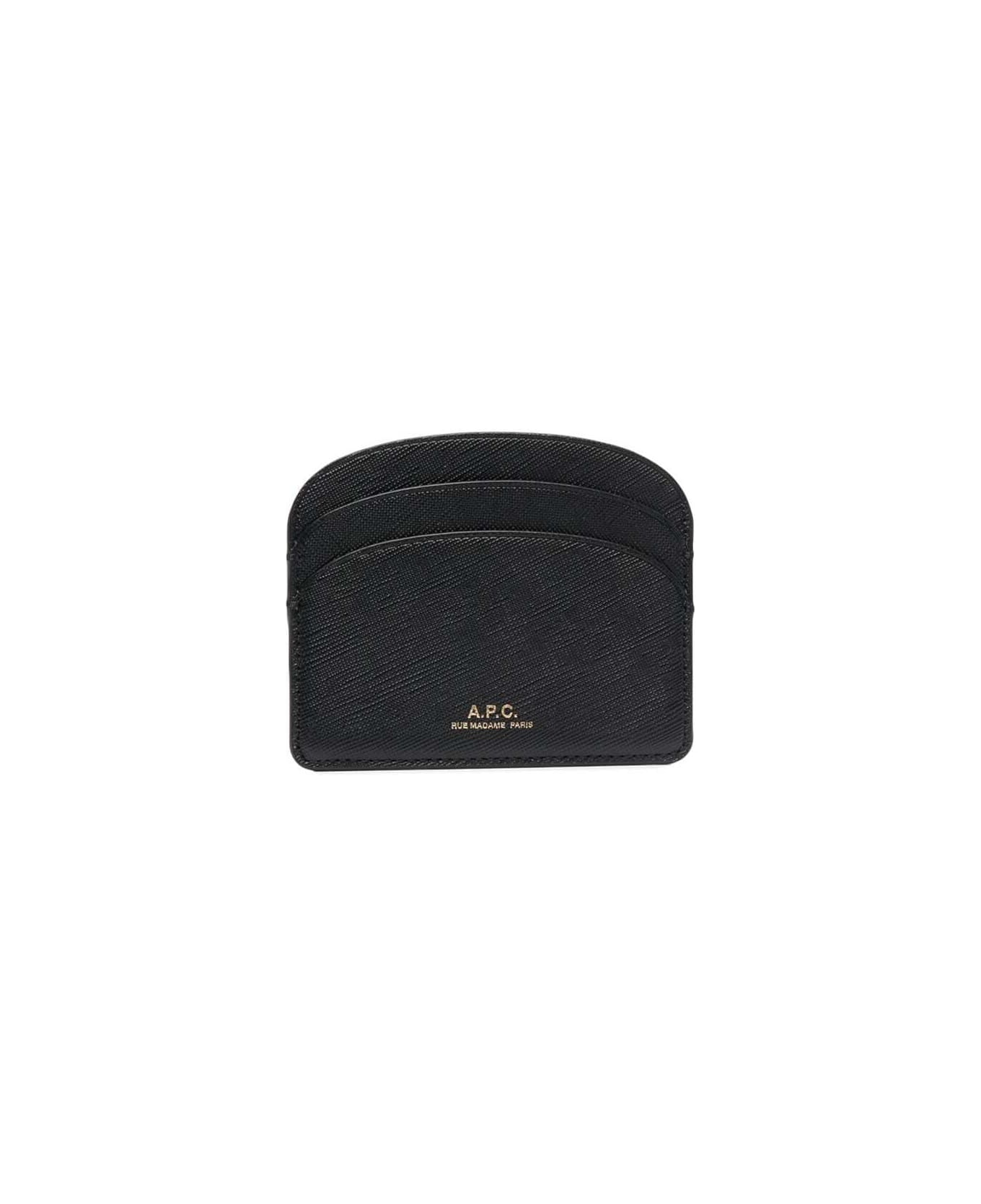 A.P.C. Woman's Demi Lune Black Hammered Leather Cardholder - Black