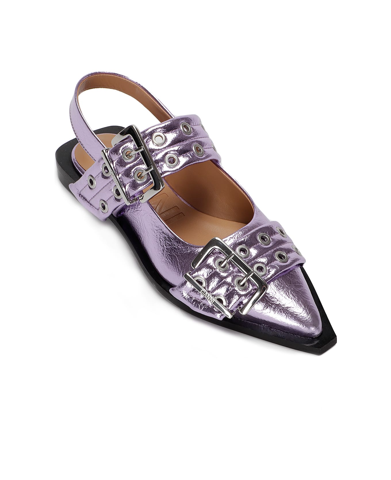 Ganni Feminine Buckle Ballerina Metallic - Pink Lavender