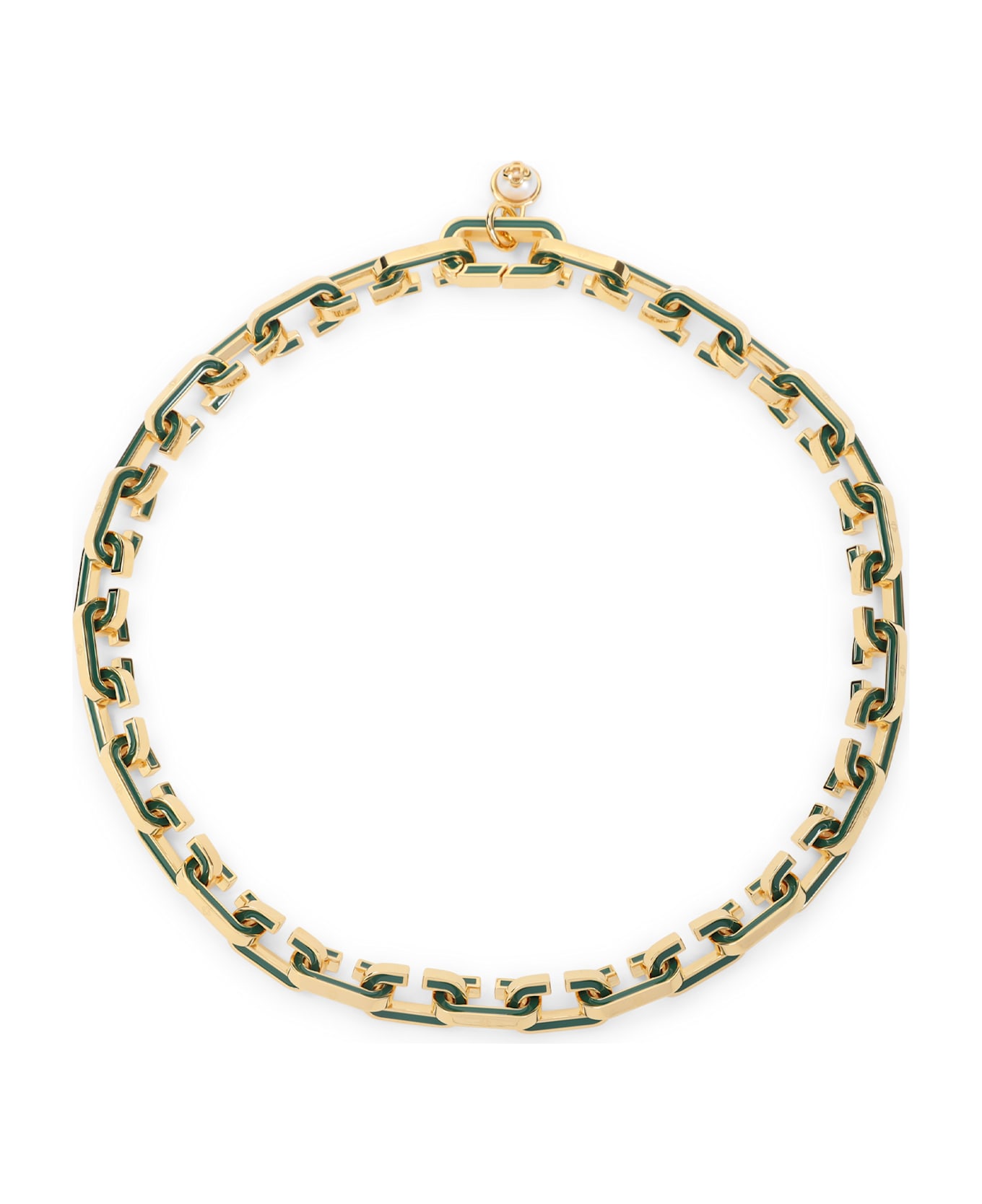 Casablanca Enamel C Link Necklace - Green Gold