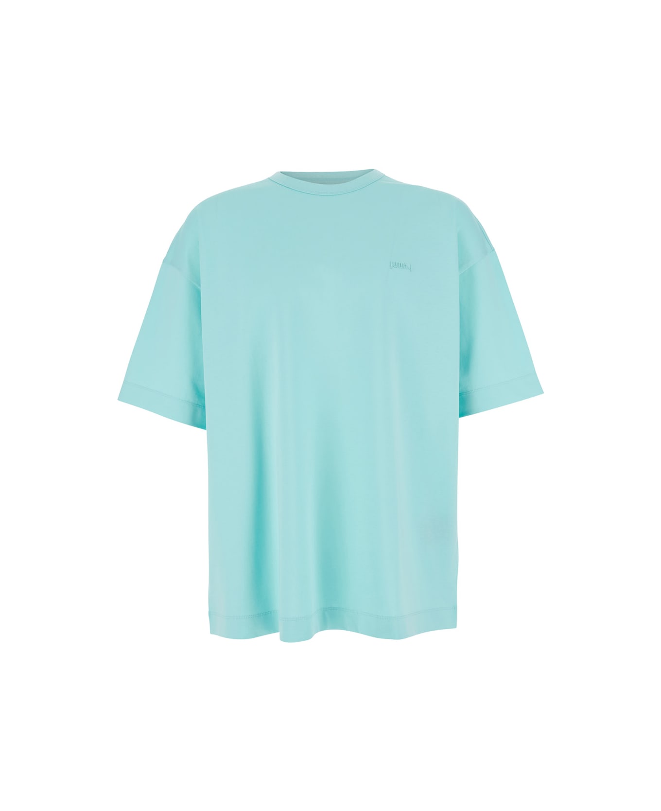 Juun.J Light Blue T-shirt With Logo Embroidered On The Front And Print On The Back In Cotton Man - Light blue