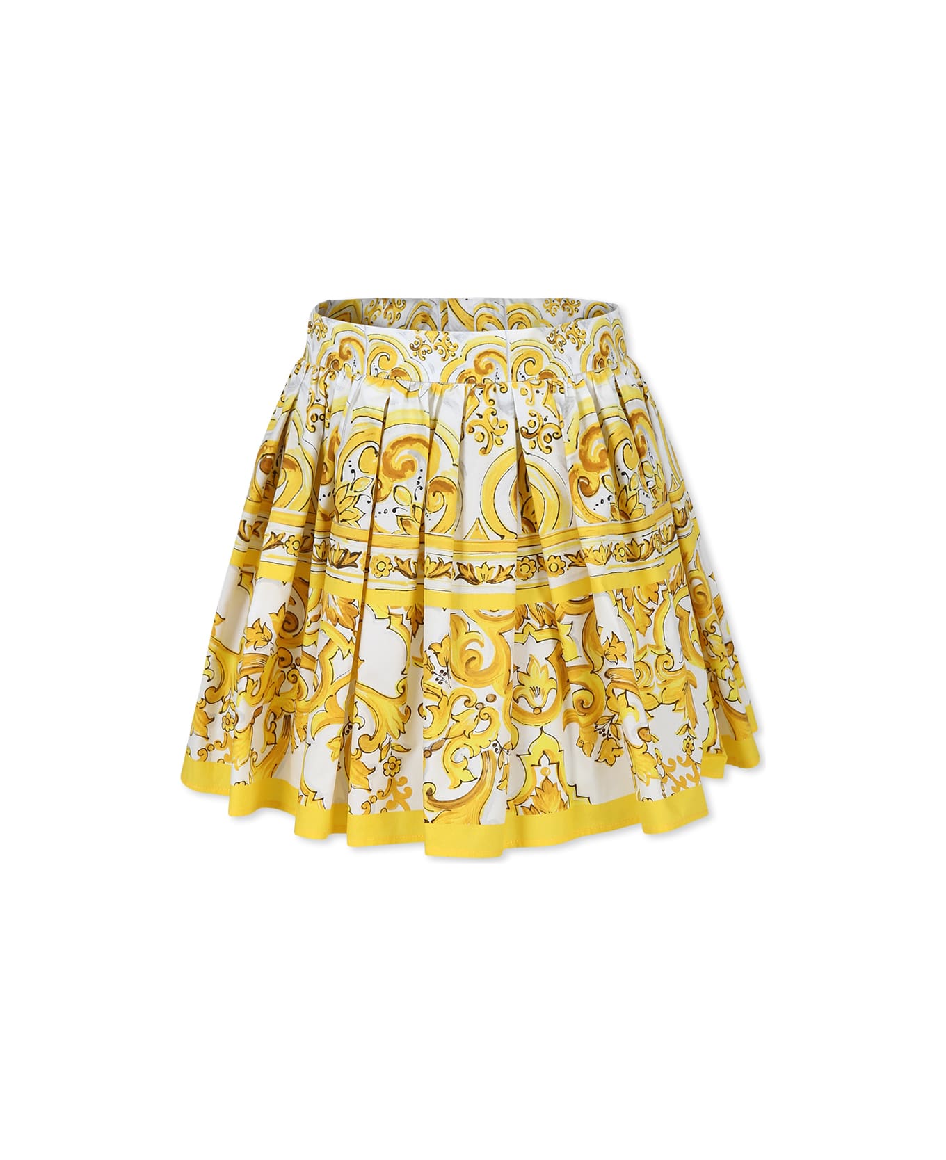 Dolce & Gabbana Yellow Skirt For Girl With Yellow Majolica Print - Yellow