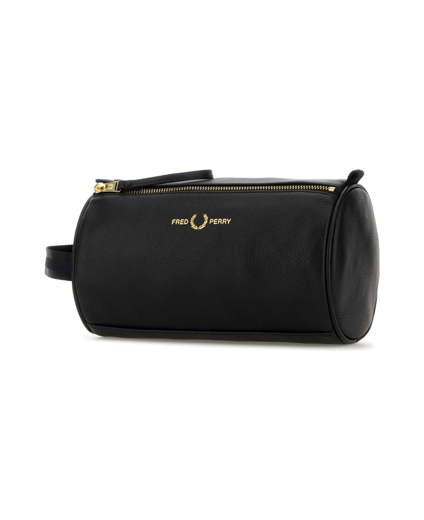 Fred Perry Black Leather Beauty Case - 102BLACK