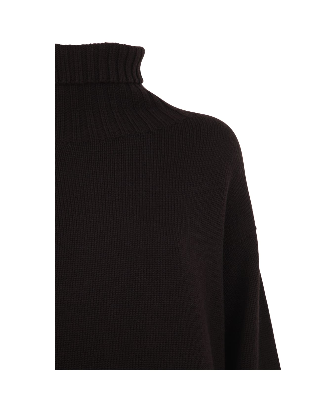 Drumohr Long Sleeves Turtle Neck Oversized Sweater - Brown