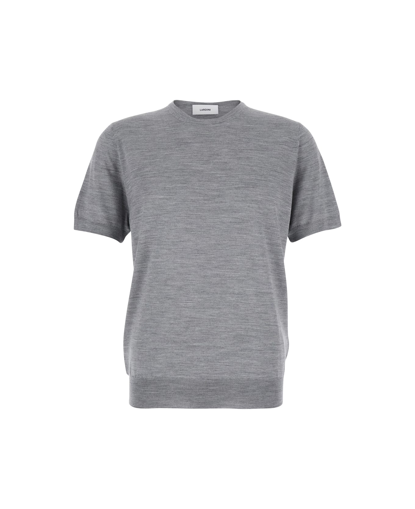 Lardini Grey Ribbed Crewneck Sweater In Wool And Silk Blend Man - Grey
