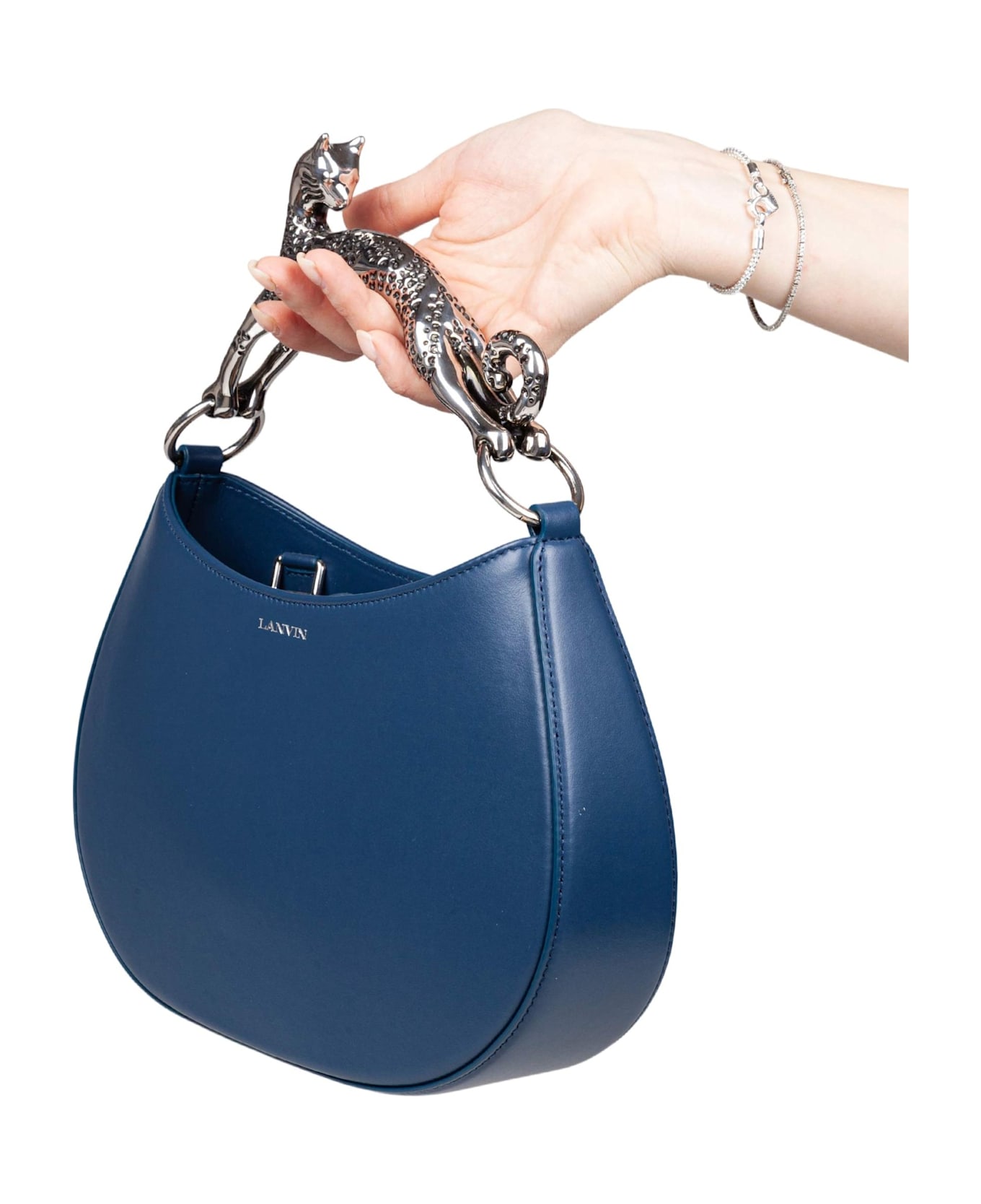 Lanvin Leather Cat Hobo Bag, Petrol Blue - Blu Petrolio