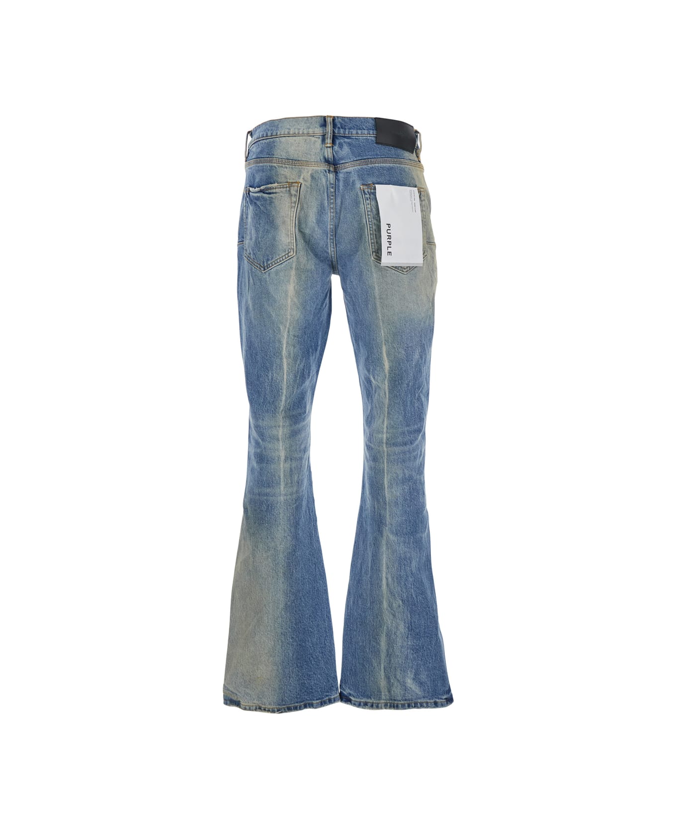 Purple Brand Blue Flared Jeans With Logo Patch On The Rear And Faded Effect In Denim Man - Blu