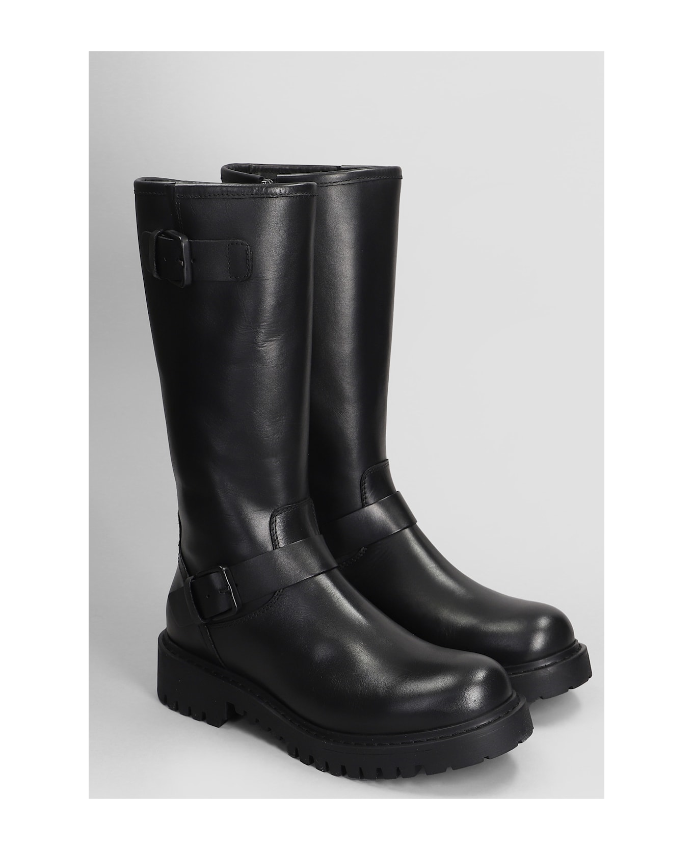Julie Dee Combat Boots In Black Leather - black