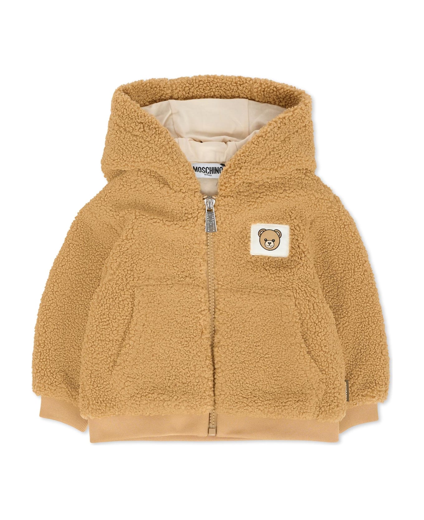 Moschino Brown Faux Fur Coat For Babykids With Teddy Bear - Brown