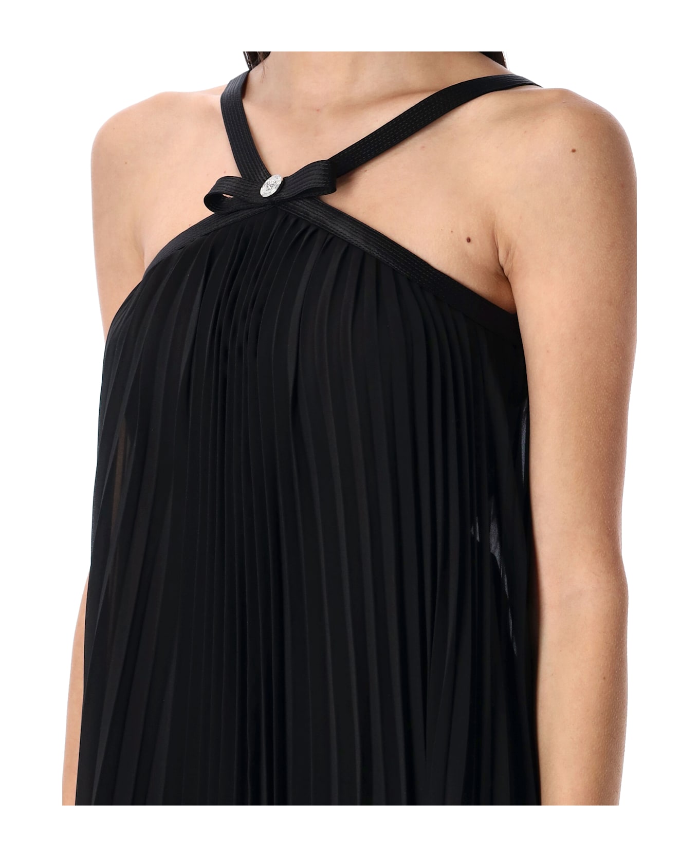 Versace Halterneck Pleated Mini Dress - BLACK