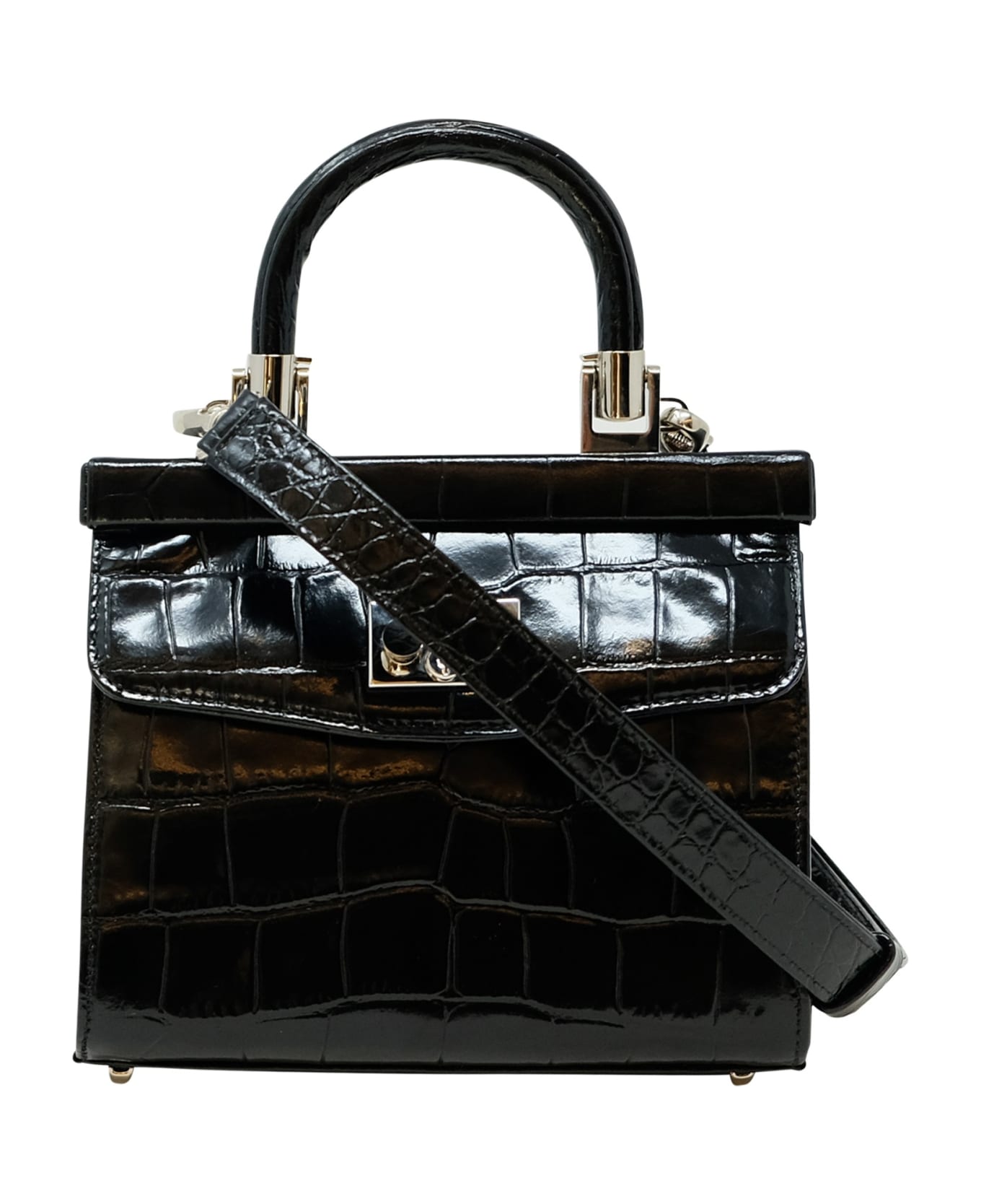 Rodo Black Croco Leather Paris Handbag - BLACK