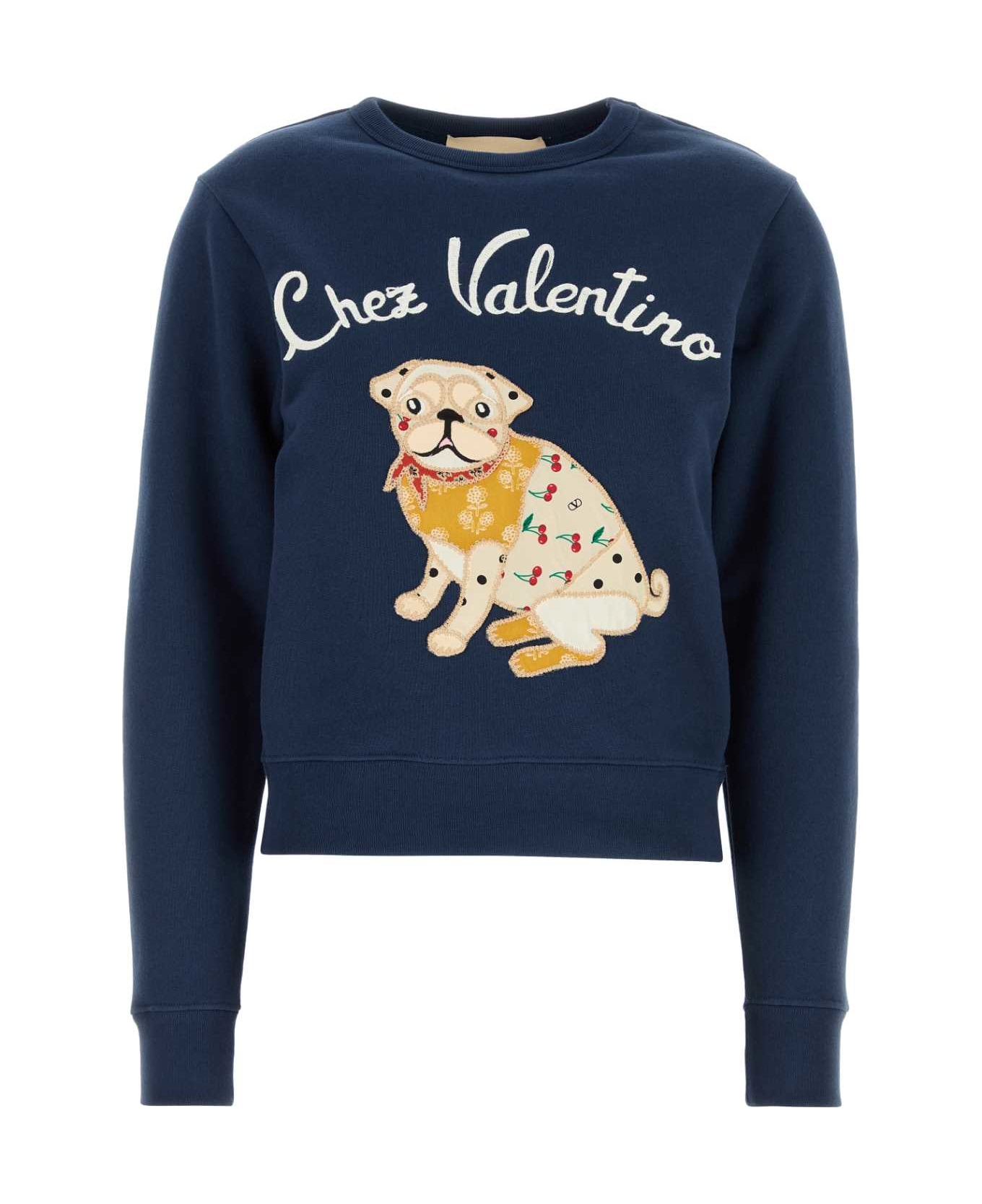 Valentino Garavani Navy Blue Cotton Sweatshirt - INDACO