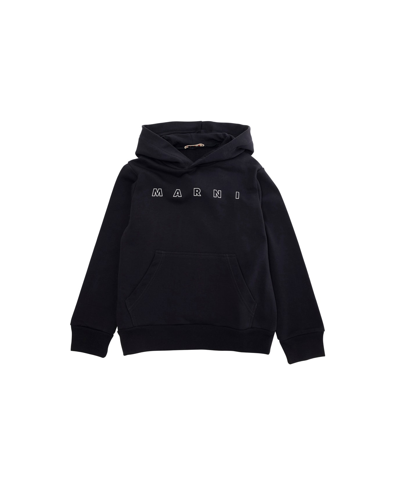 Marni Black Hoodie With Logo Lettering On The Front In Cotton Boy - Blu