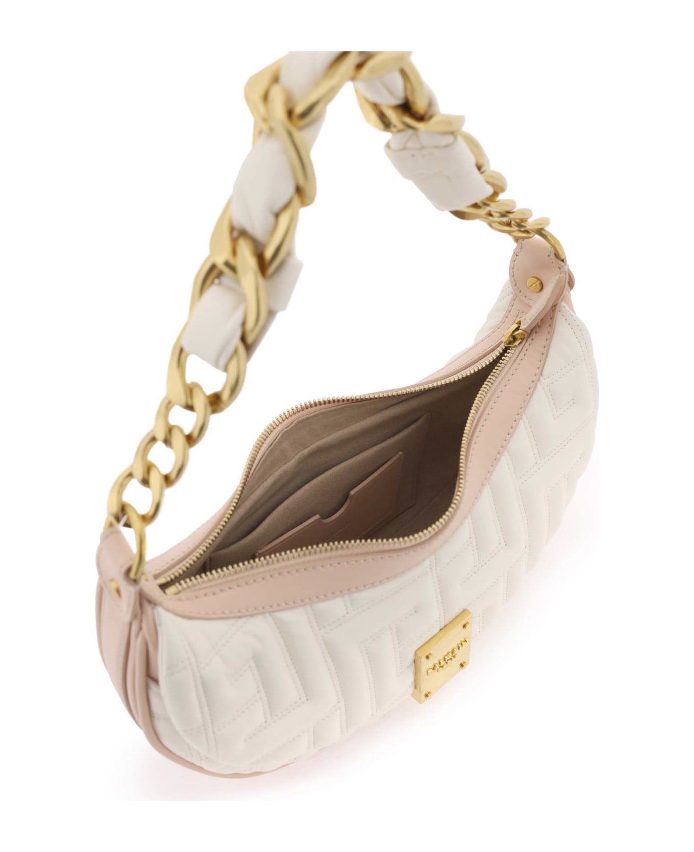Balmain 1945 Soft Quilted Leather Hobo Bag - CREME NUDE ROSÉ (White)