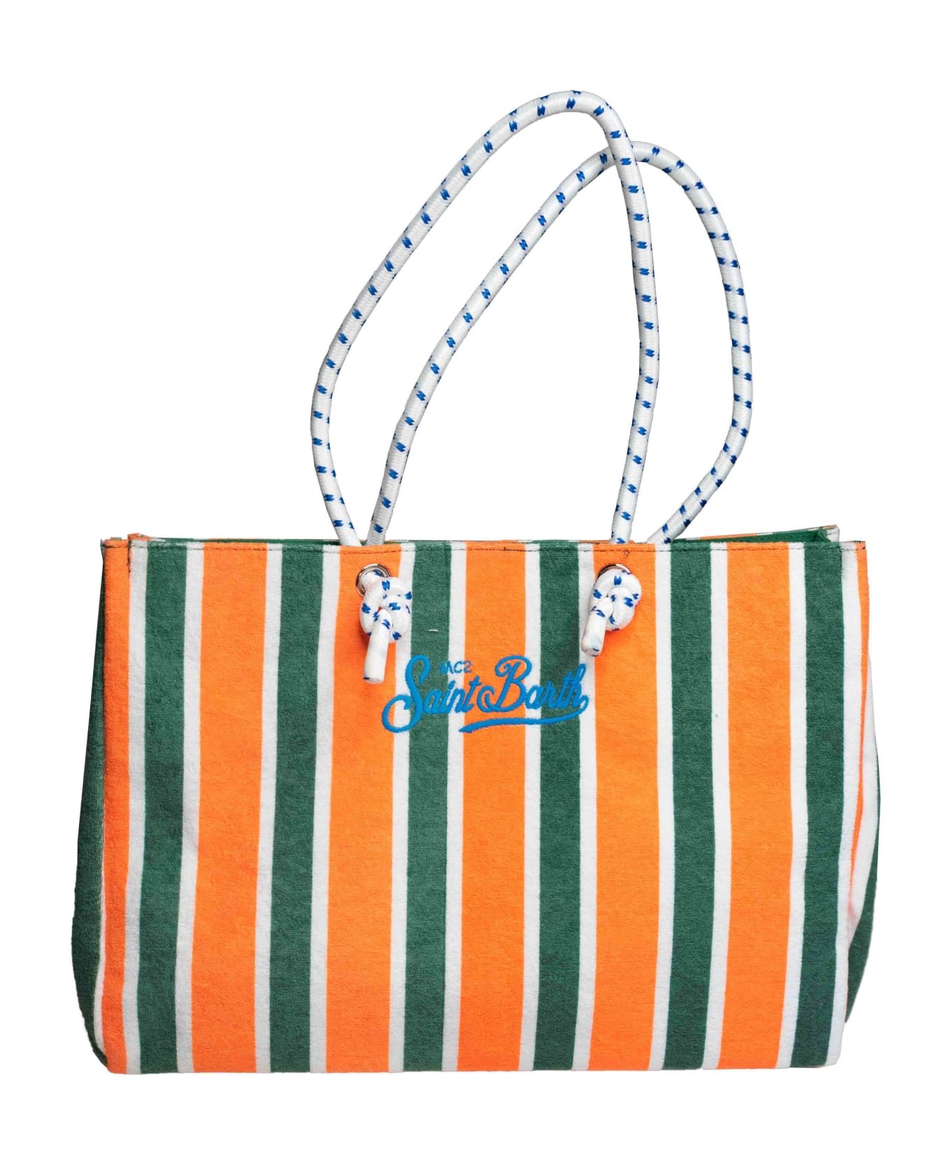 MC2 Saint Barth Sponge Striped Bag With Embroidery - GREEN