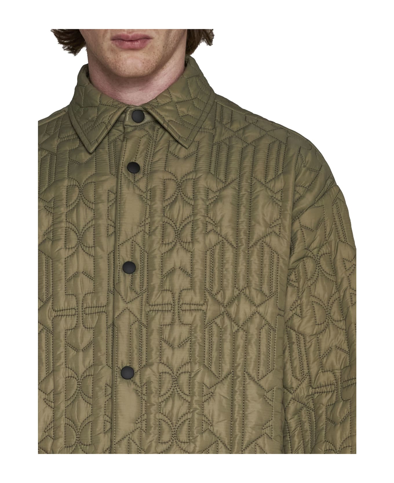 Palm Angels Allover Monogram Quilted Overshirt - Military B シャツ