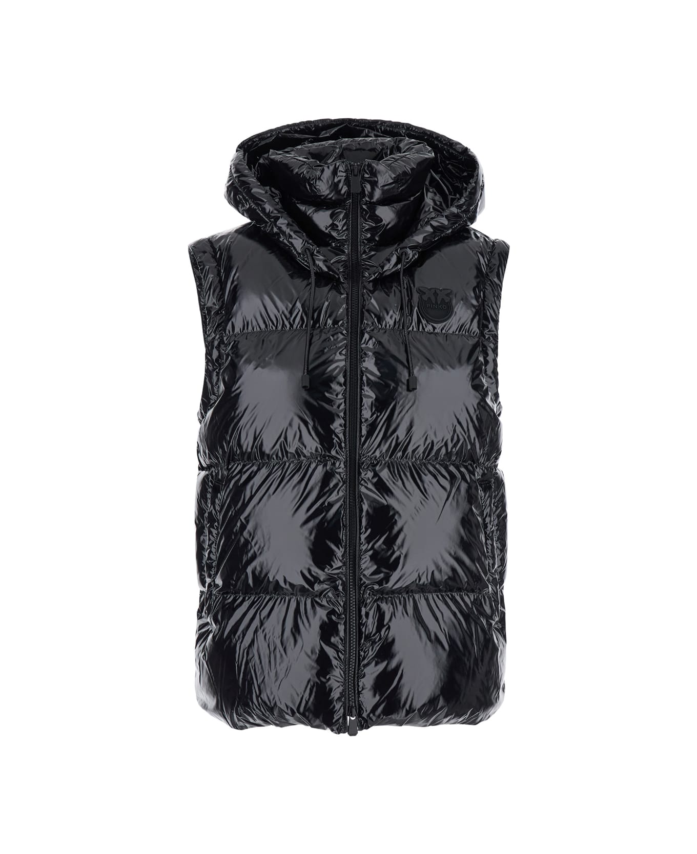 Pinko 'indice' Black Down Jacket With Logo Detail On The Front In Tech Fabric Woman - Black