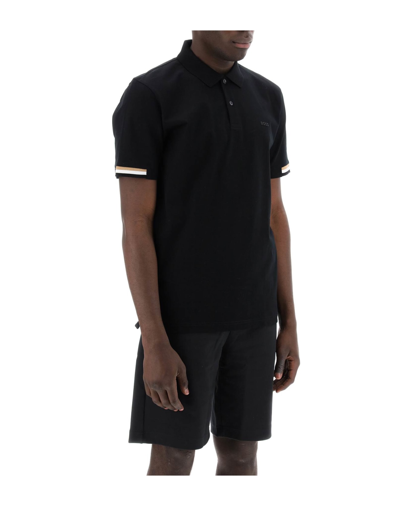 Hugo Boss Parlay Polo Shirt With Stripe Detail - Black
