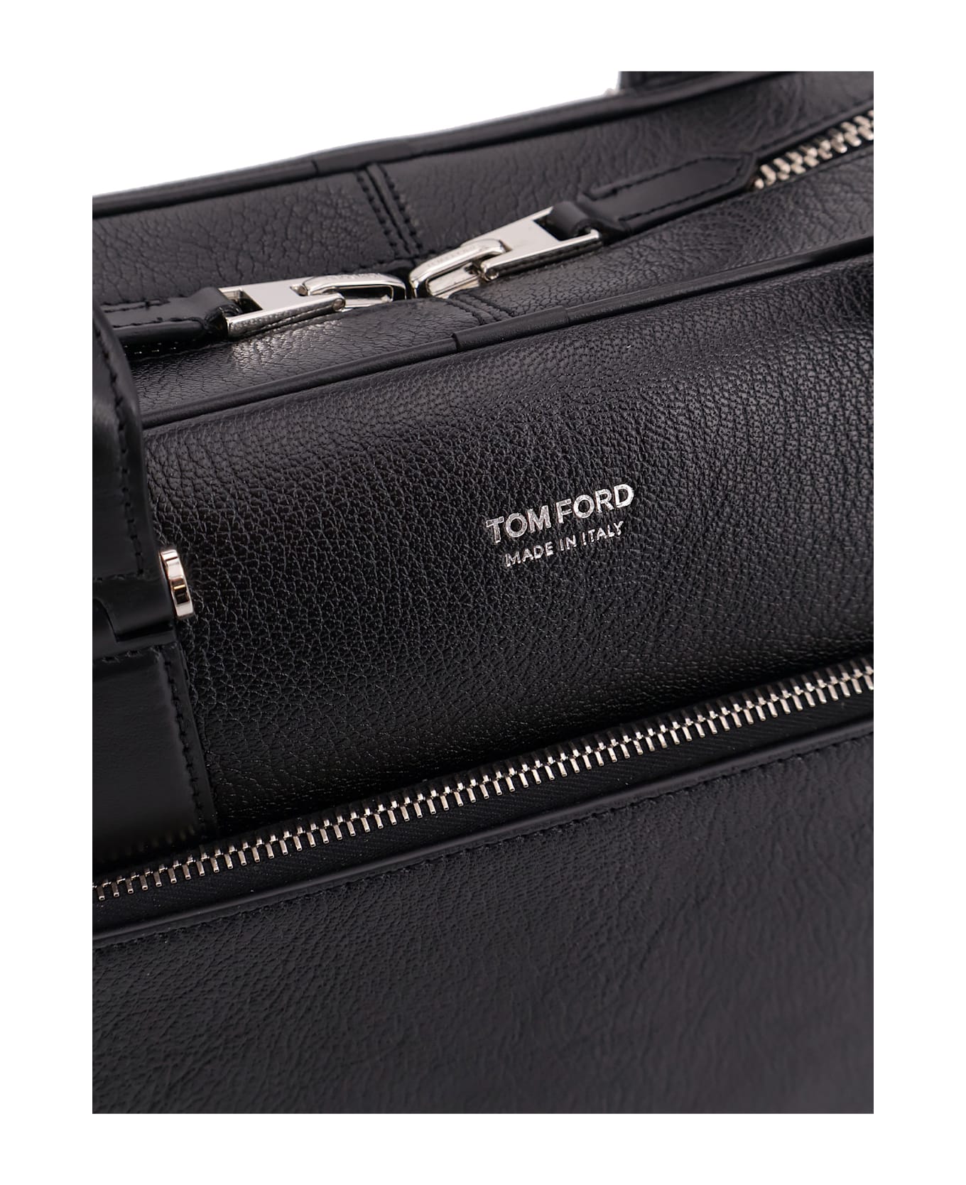 Tom Ford Leather Work Bag With Logo - Black