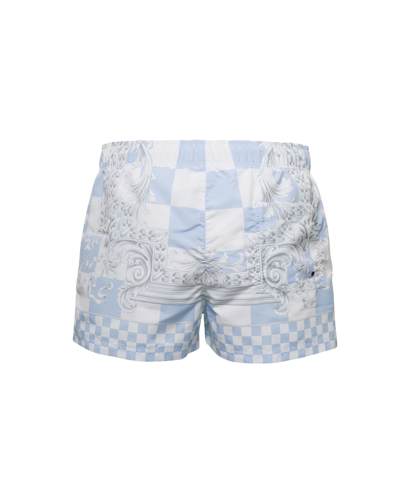Versace All-over Multicolor Baroque Print Swimsuit In Technical Fabric Man - Light blue 水着