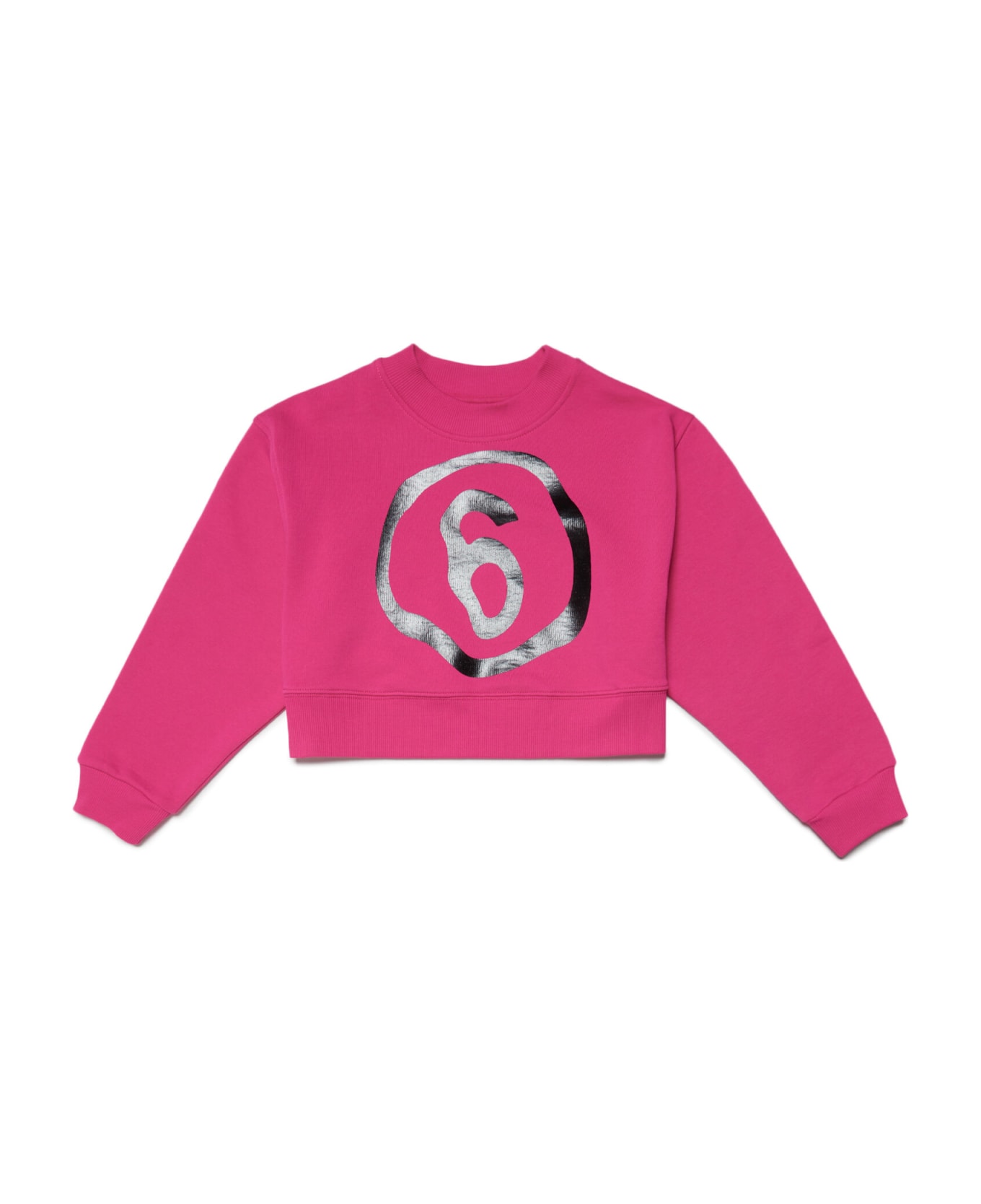 MM6 Maison Margiela Mm6s53u Sweat-shirt Maison Margiela Pink Cropped Crew-neck Cotton Sweatshirt With Fluid Effect Logo - Fucsia