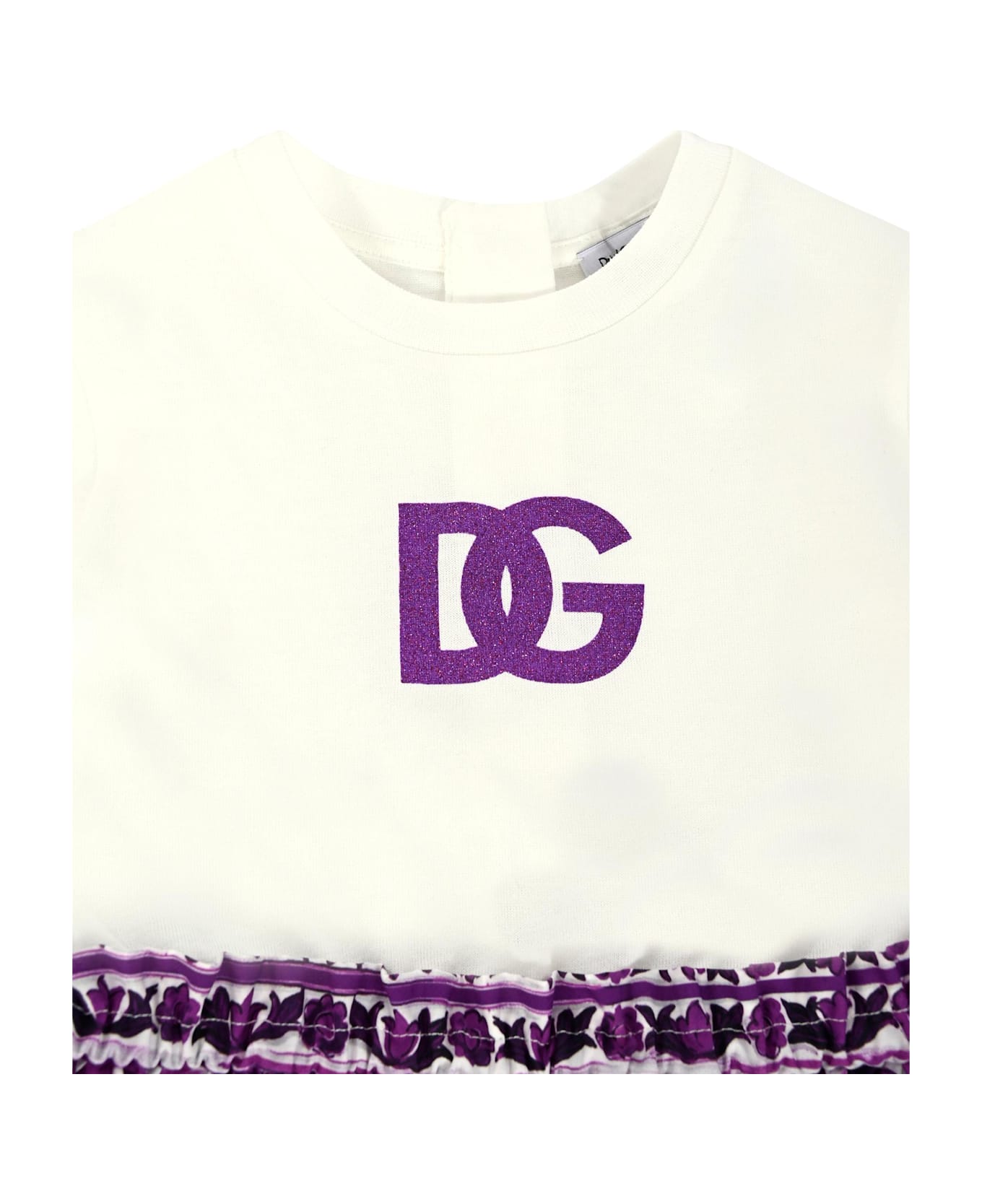 Dolce 
Gabbana Purple Dress For Baby Girl With Majolica Print - Violet