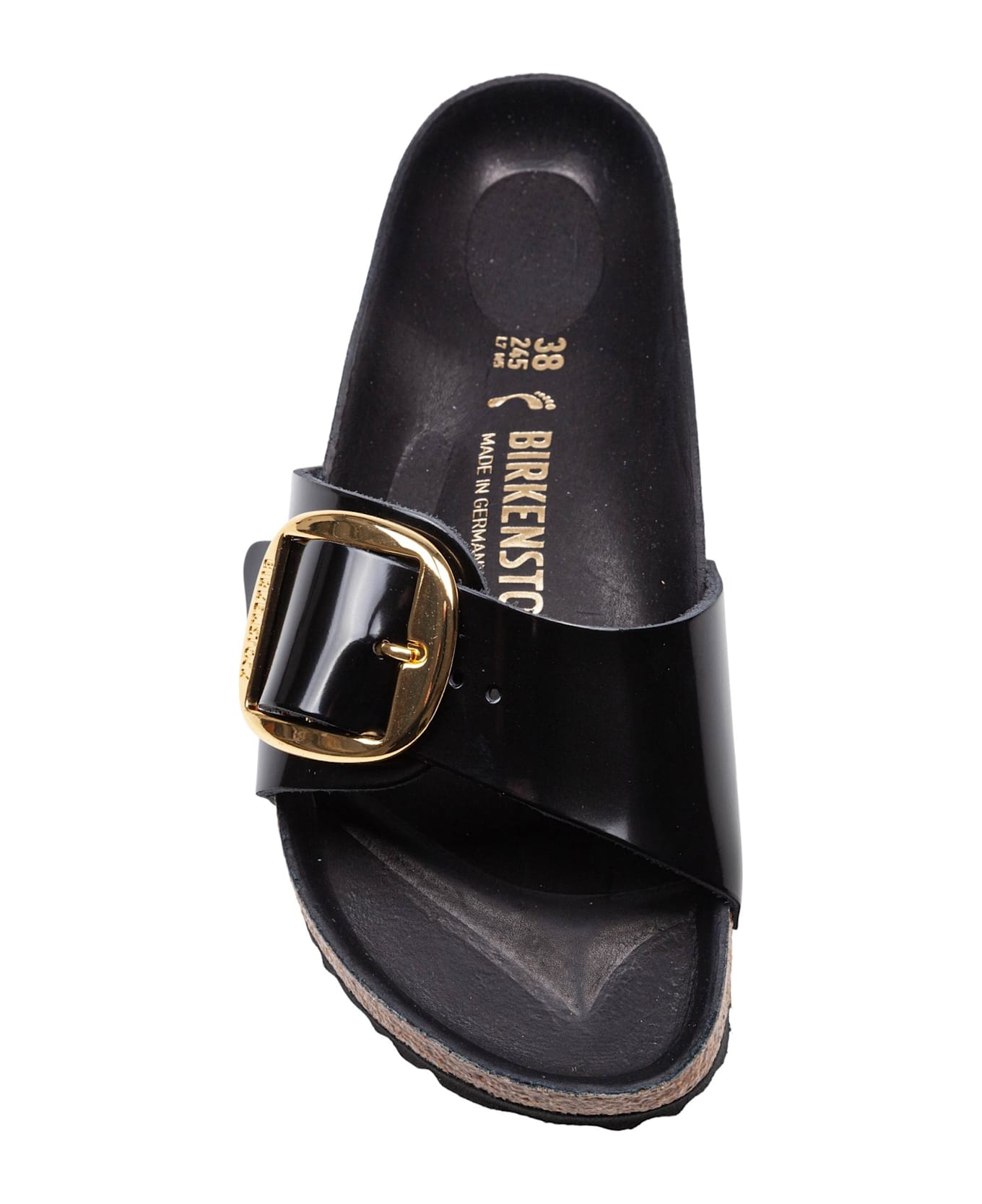 Birkenstock Madrid Slide In Lacquered Leather With Large Buckle - Black