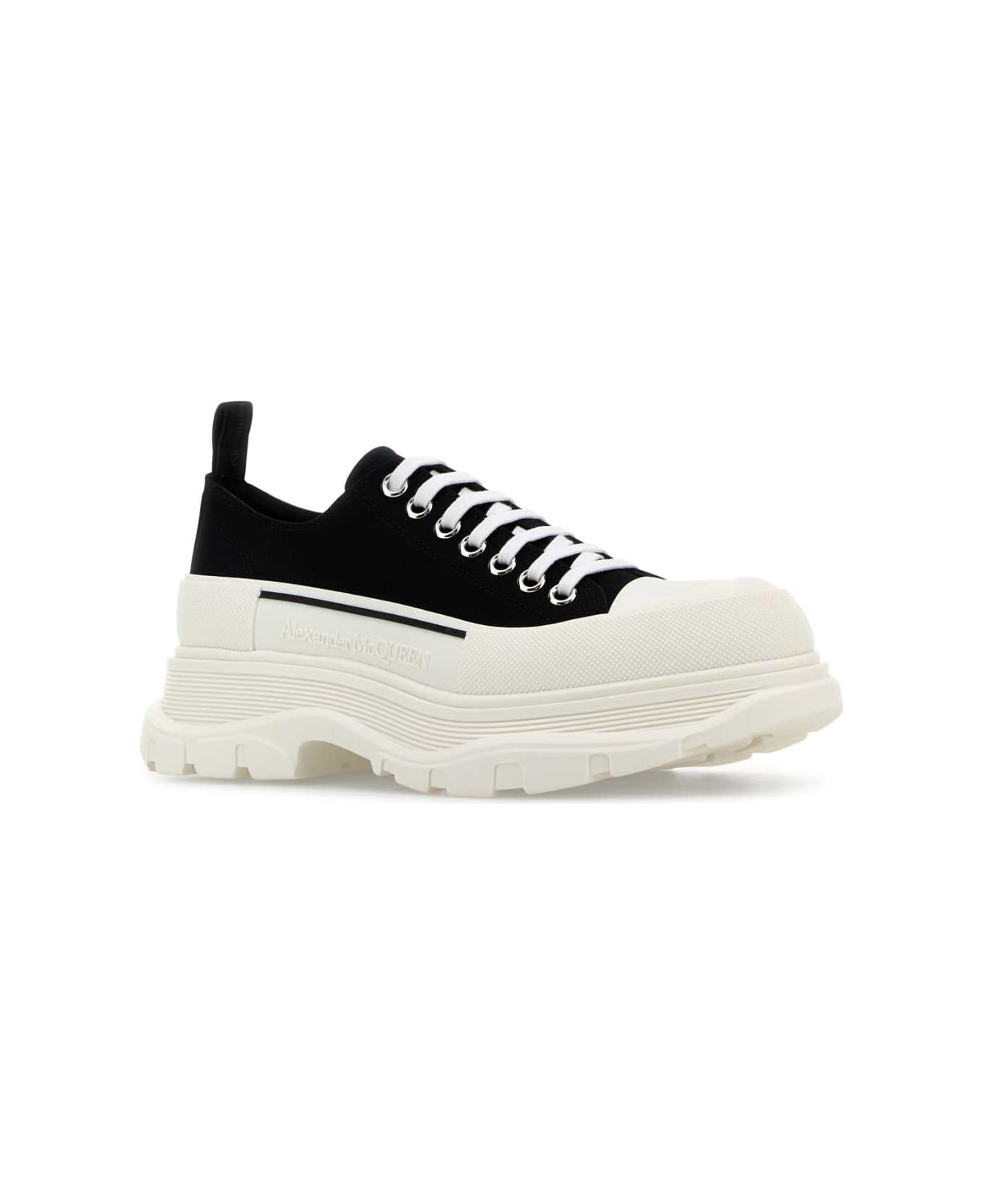 Alexander McQueen Black Canvas Tread Slick Sneakers - BLACKWHITE