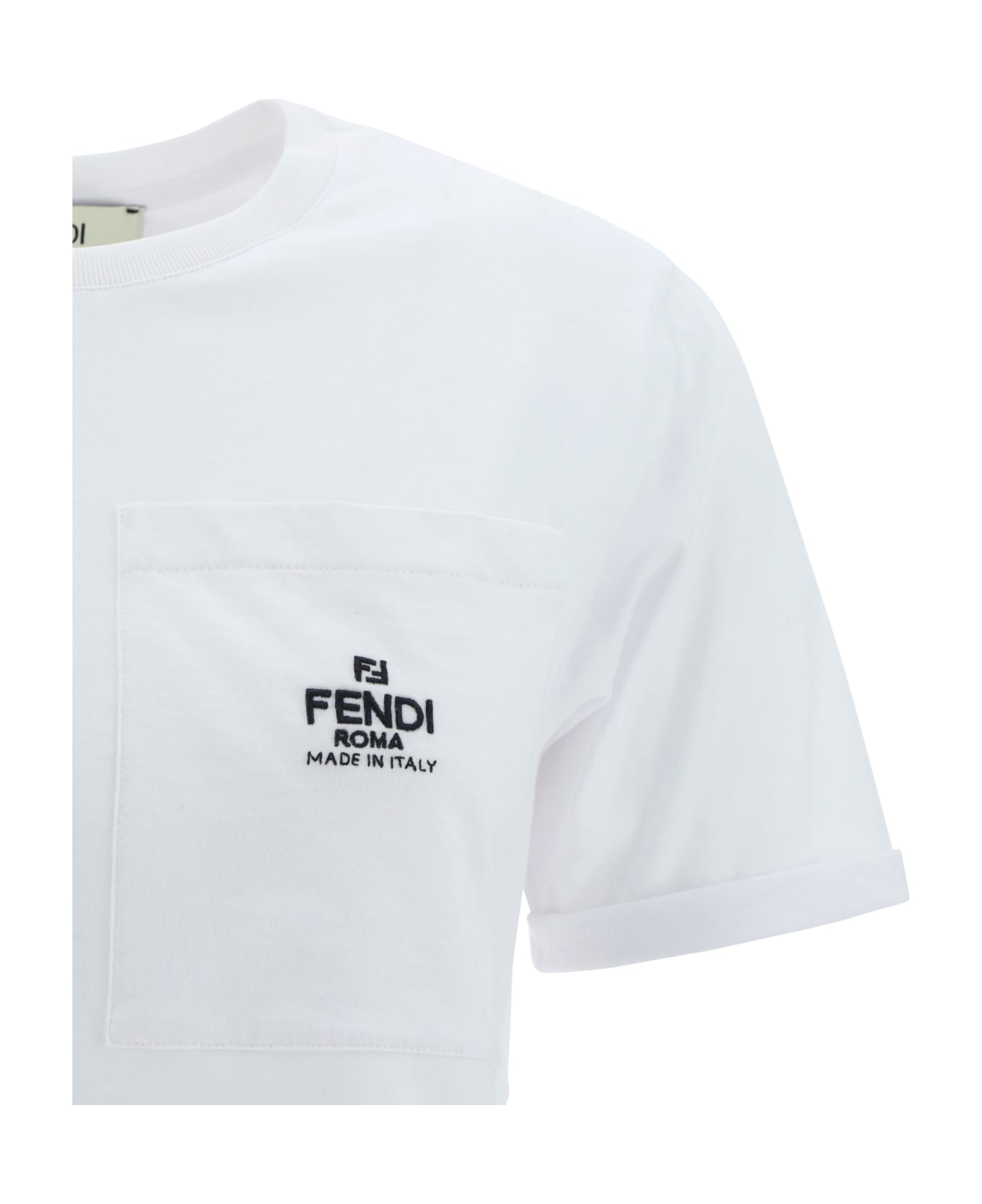 Fendi loafer Logo Embroidered Crewneck T-shirt - White