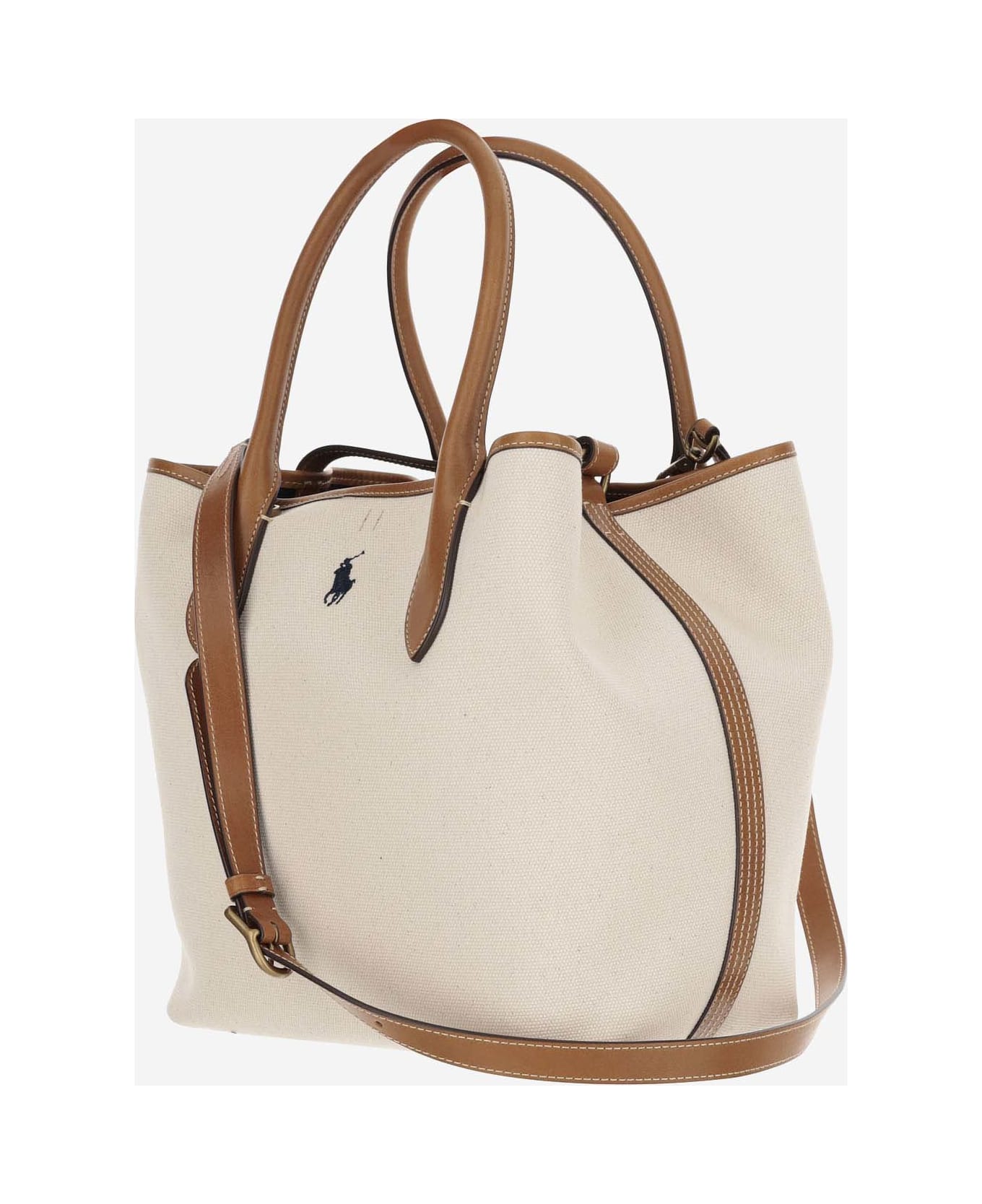 Ralph Lauren Cotton Canvas Tote Bag With Logo - Ivory ショルダーバッグ