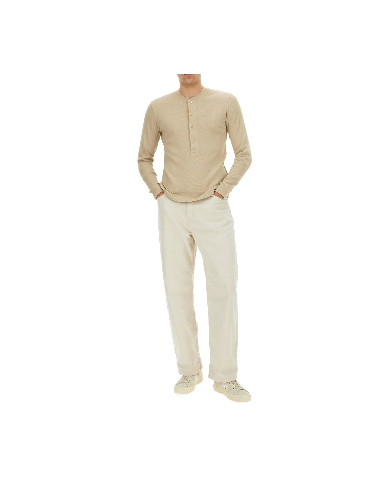 Tom Ford Fine-ribbed Logo Embroidered T-shirt - BEIGE