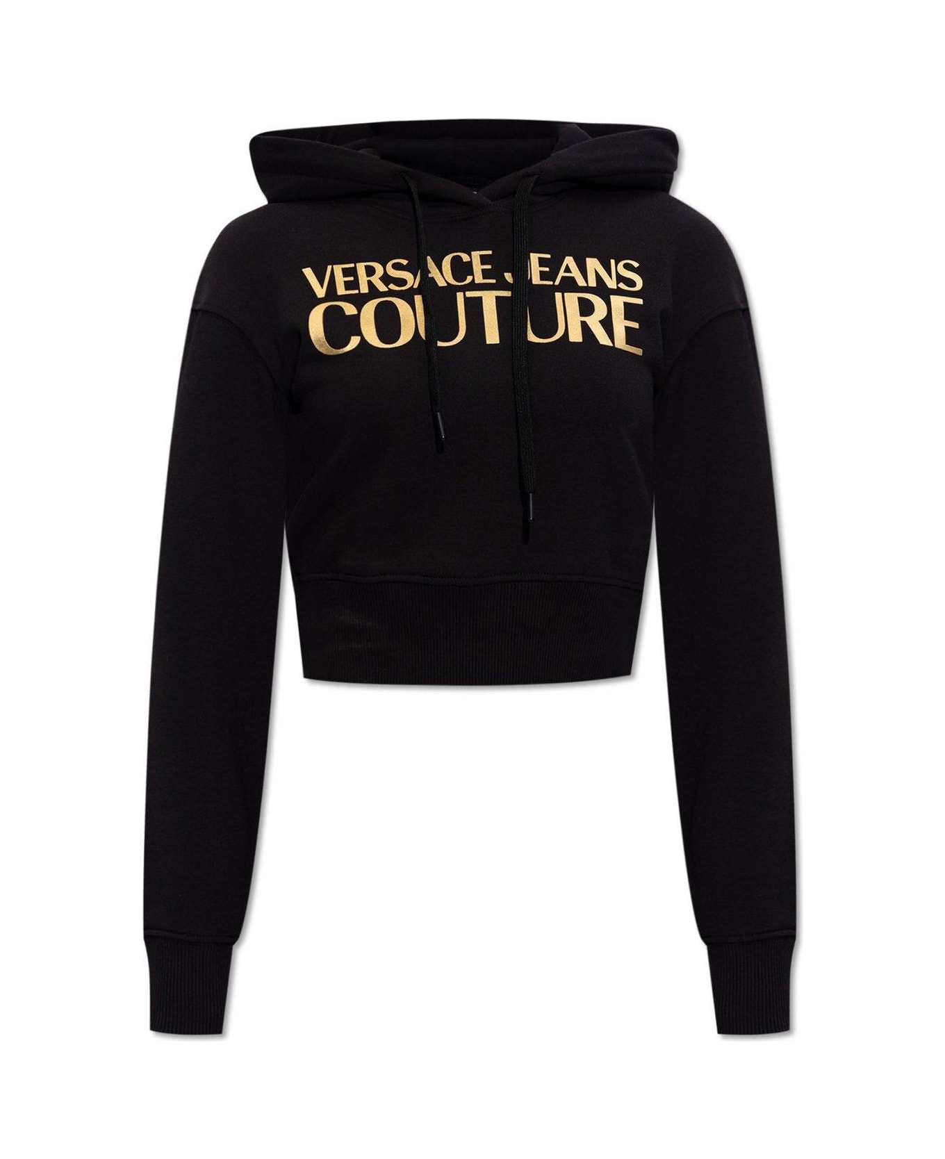 Versace Jeans Couture Logo Print Cropped Hoodie - BLACK