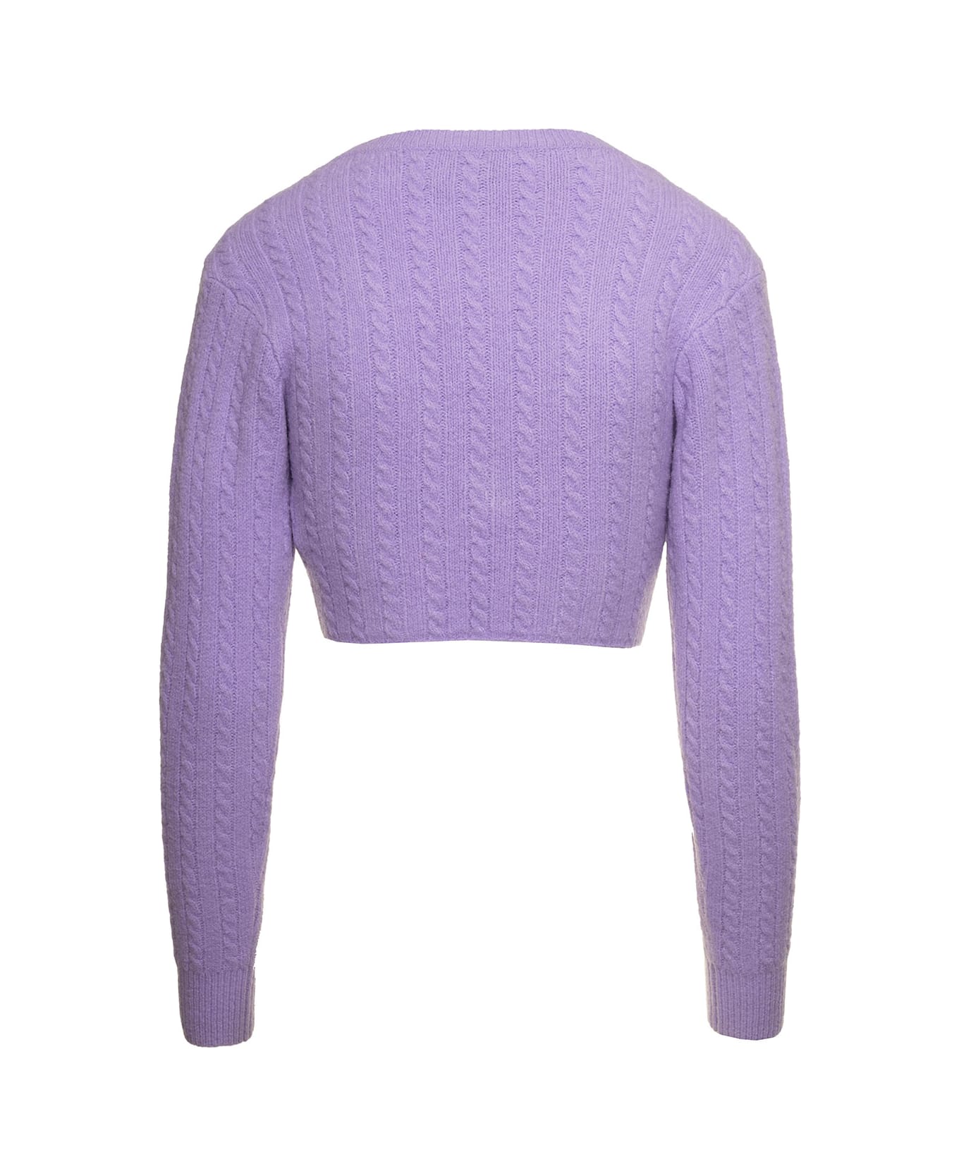 Chiara Ferragni Purple Cable-knit Cropped Cardigan With Embroidered Logo In Stretch Wool Blend Woman - Lilac カーディガン